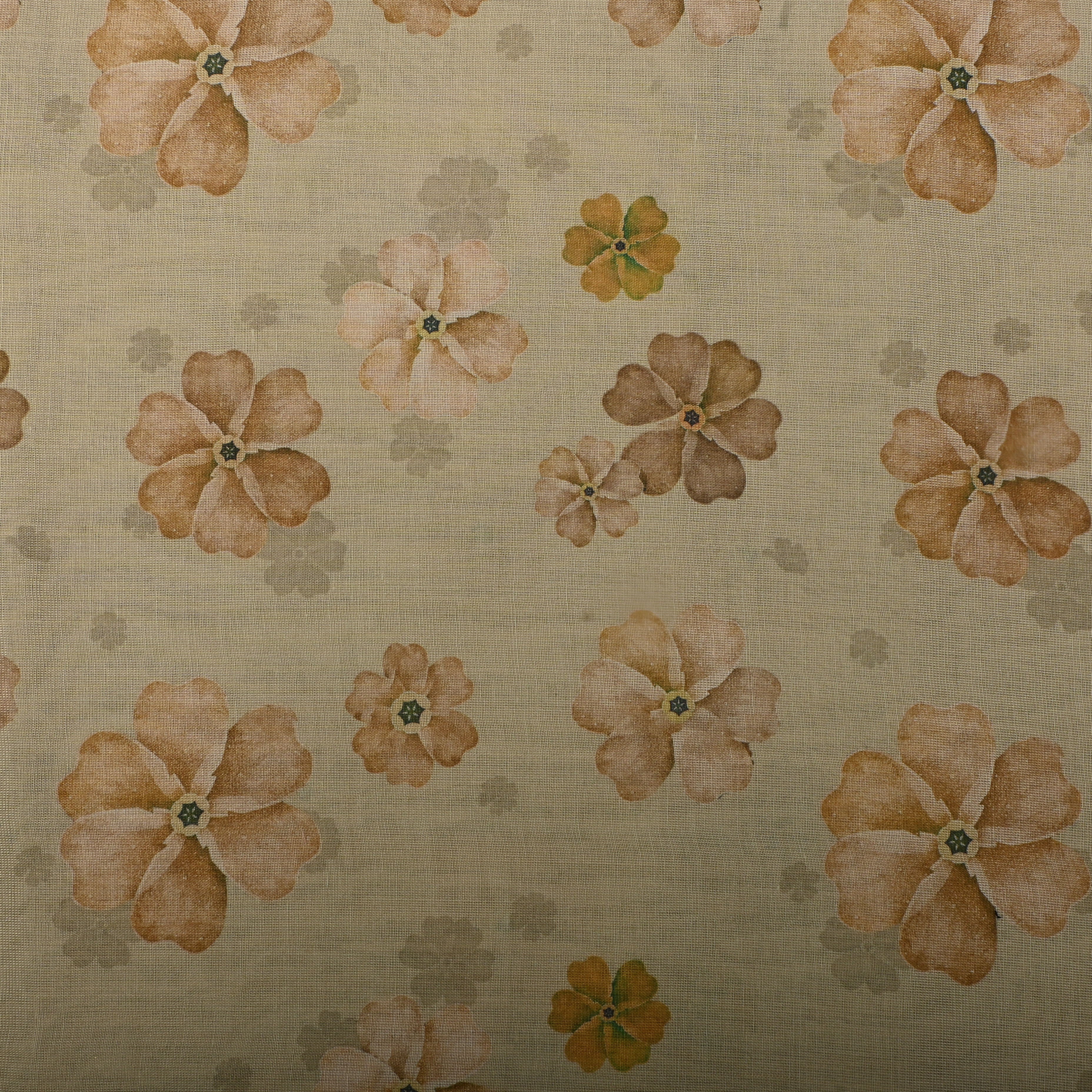 Light Sand Brown Tissue Fabric With Floral Prints