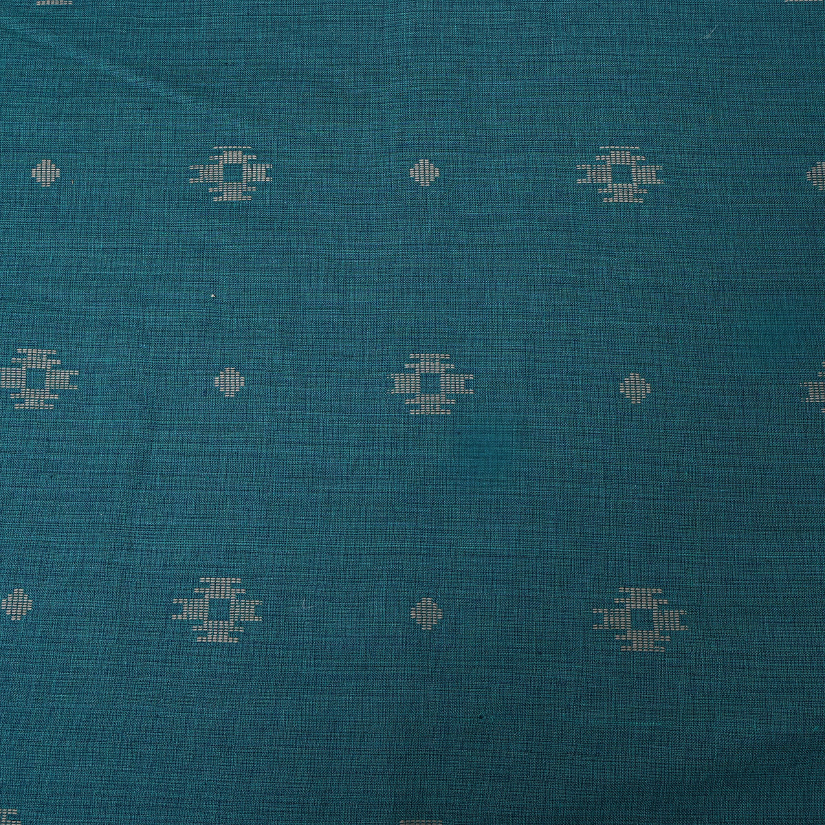 Dark Teal Cotton With Ikat Weave Fabric