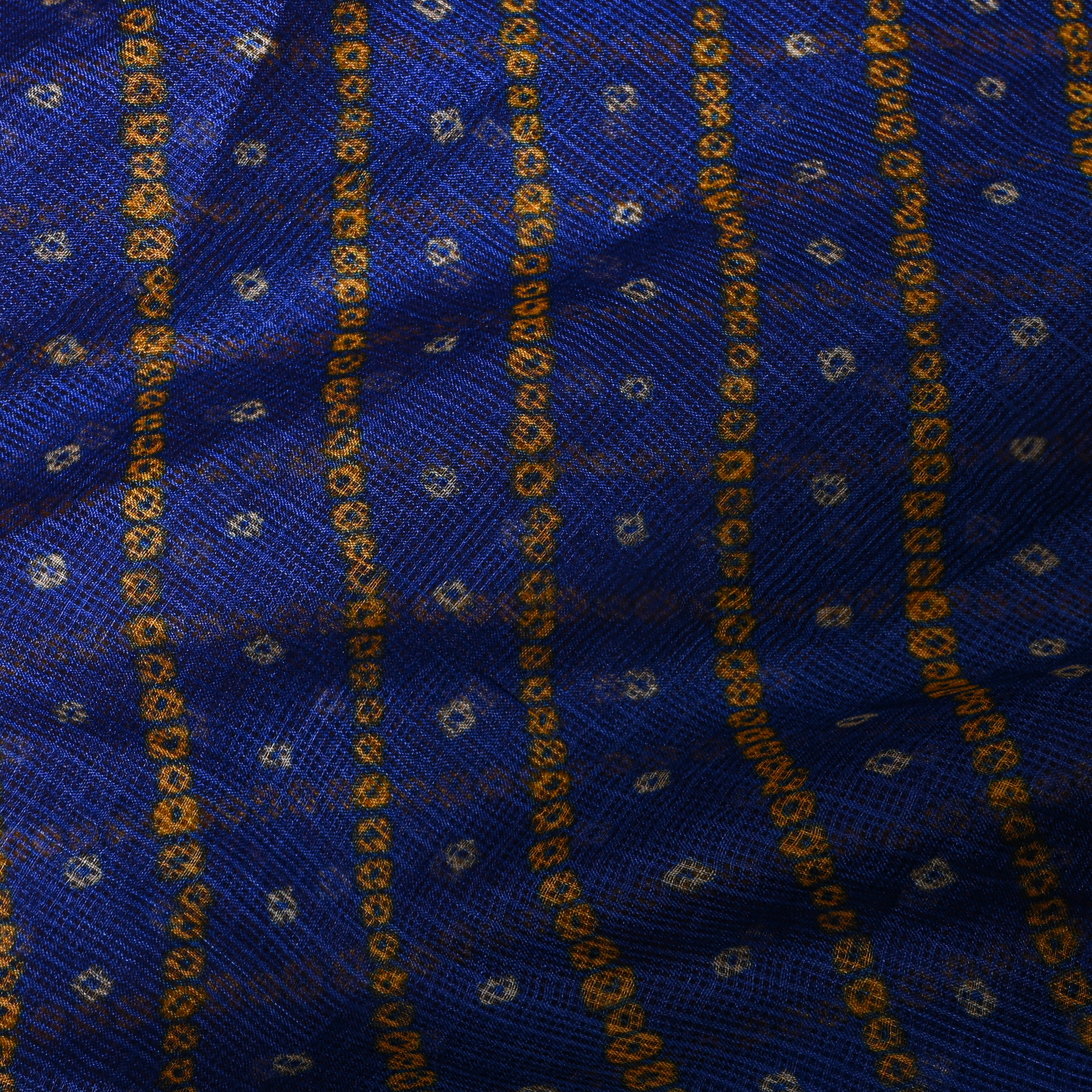 Blue And Orange Bandhani Kota Fabric