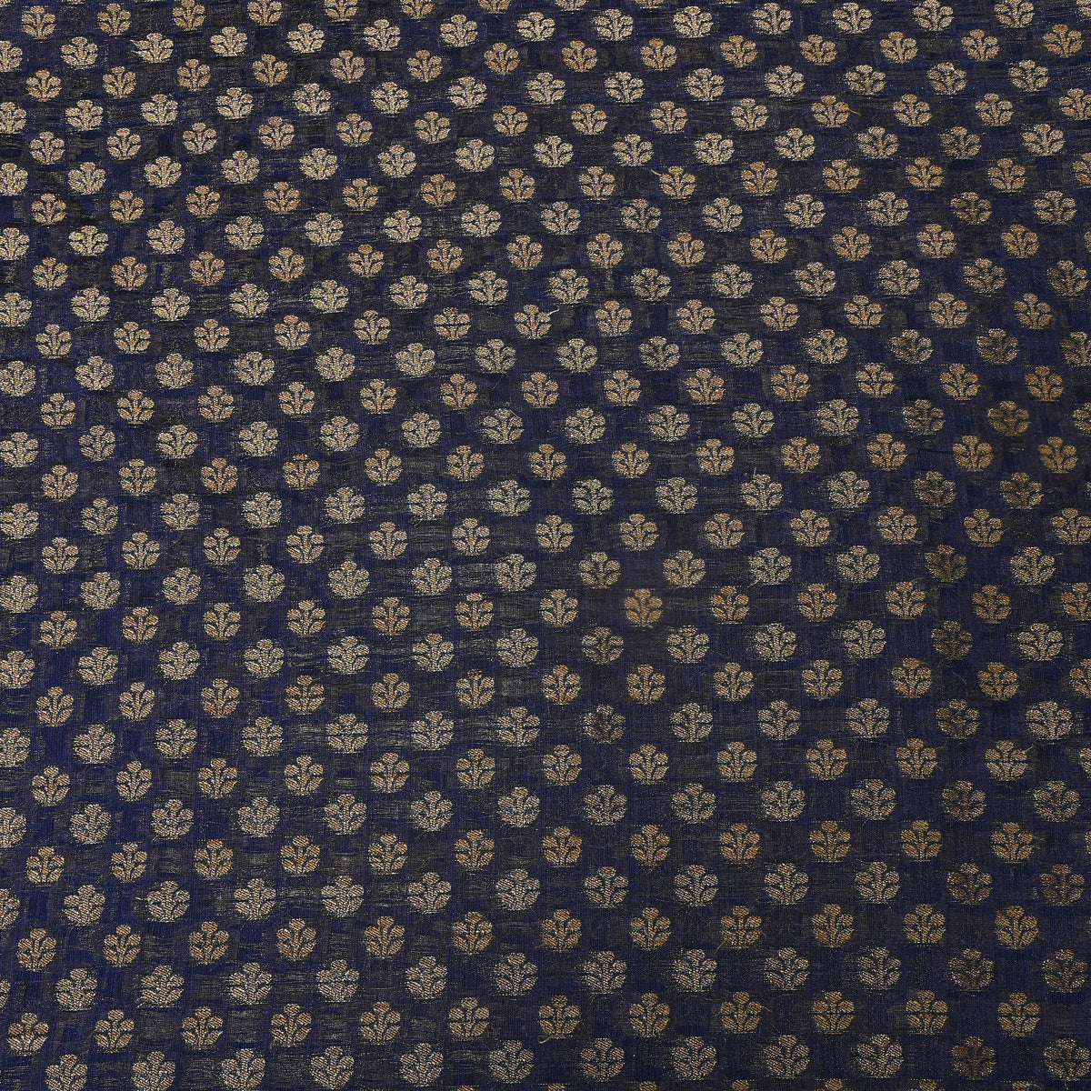 Royal Blue Gold Floral Booti Cotton Fabric