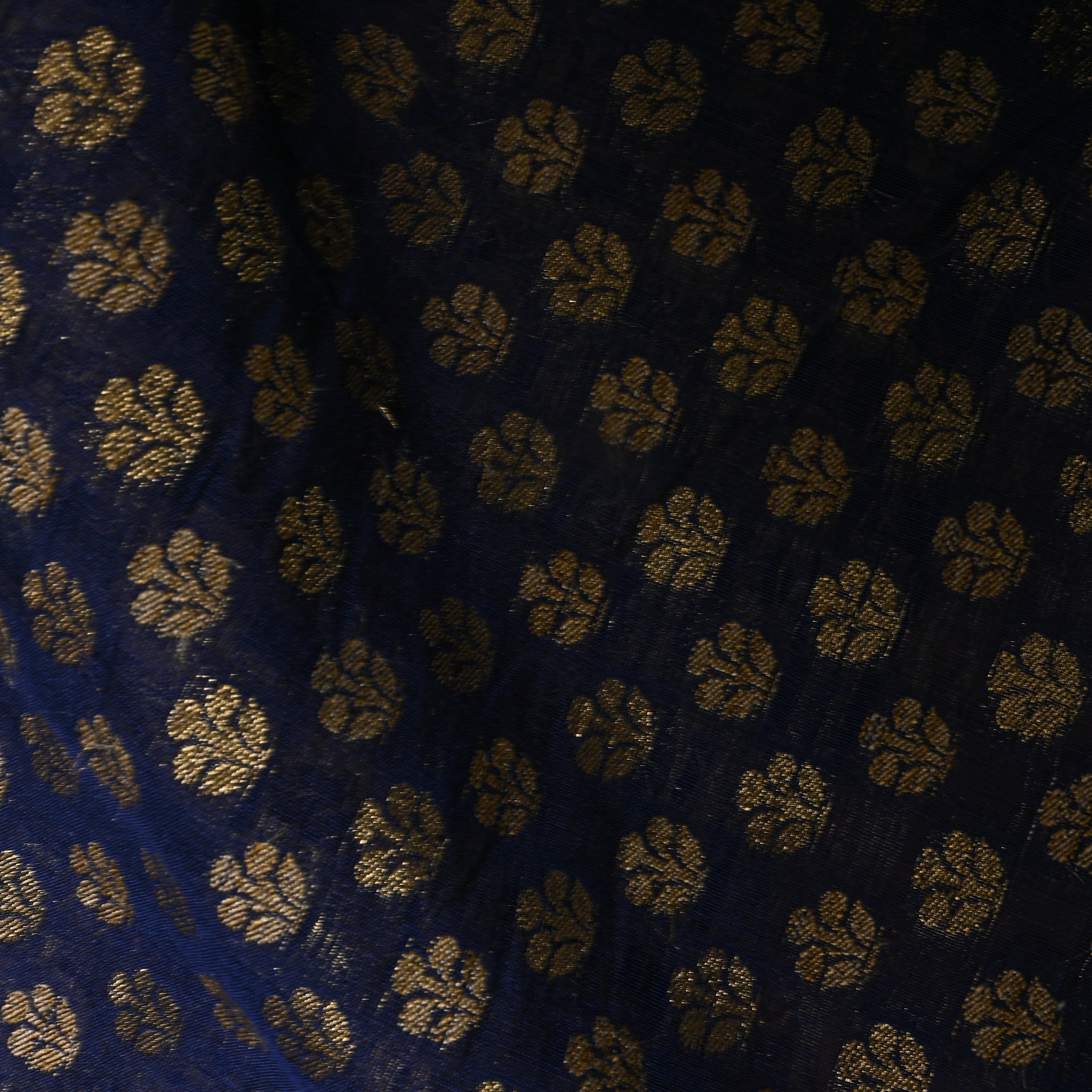 Royal Blue Gold Floral Booti Cotton Fabric