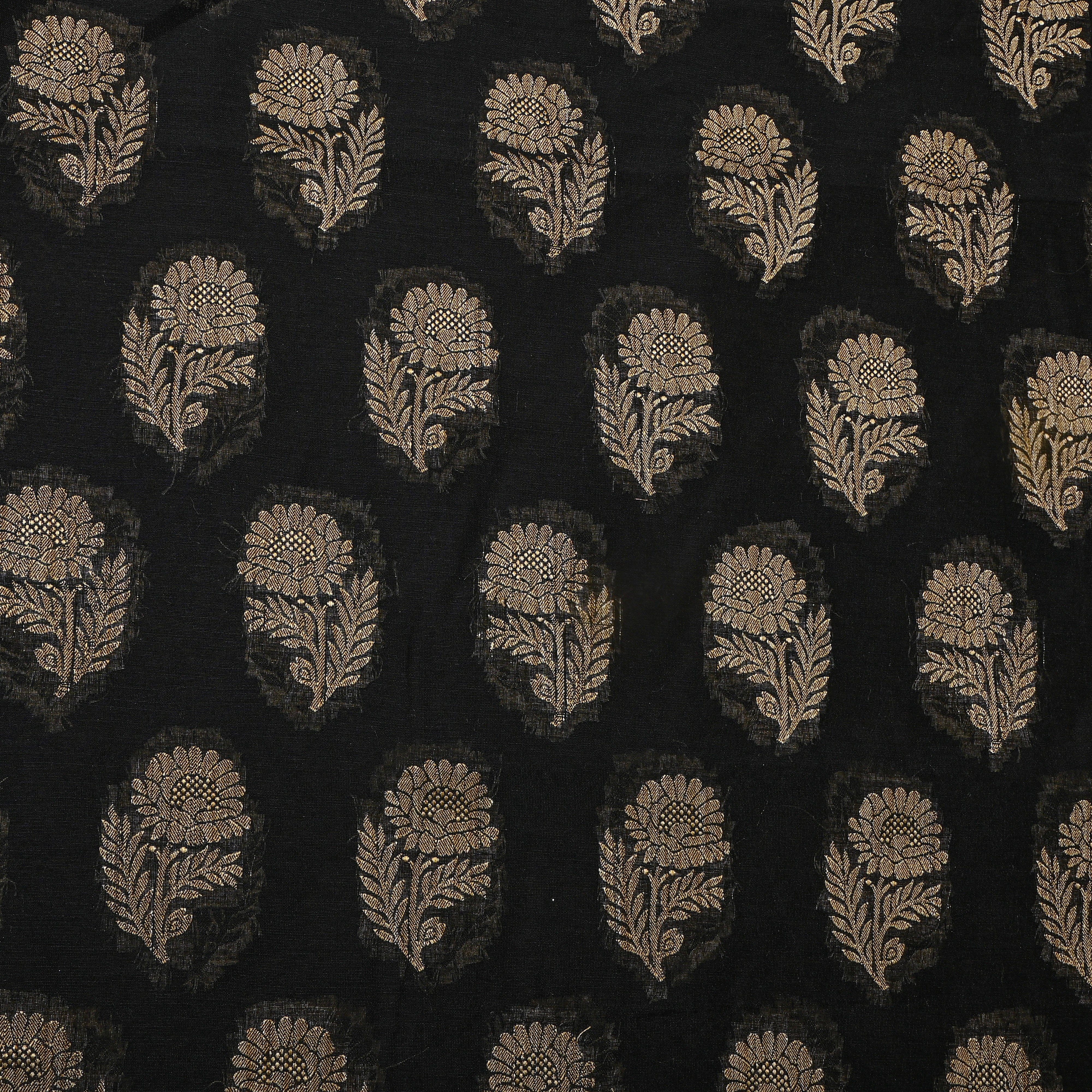 Black Gold Floral Booti Cotton Fabric
