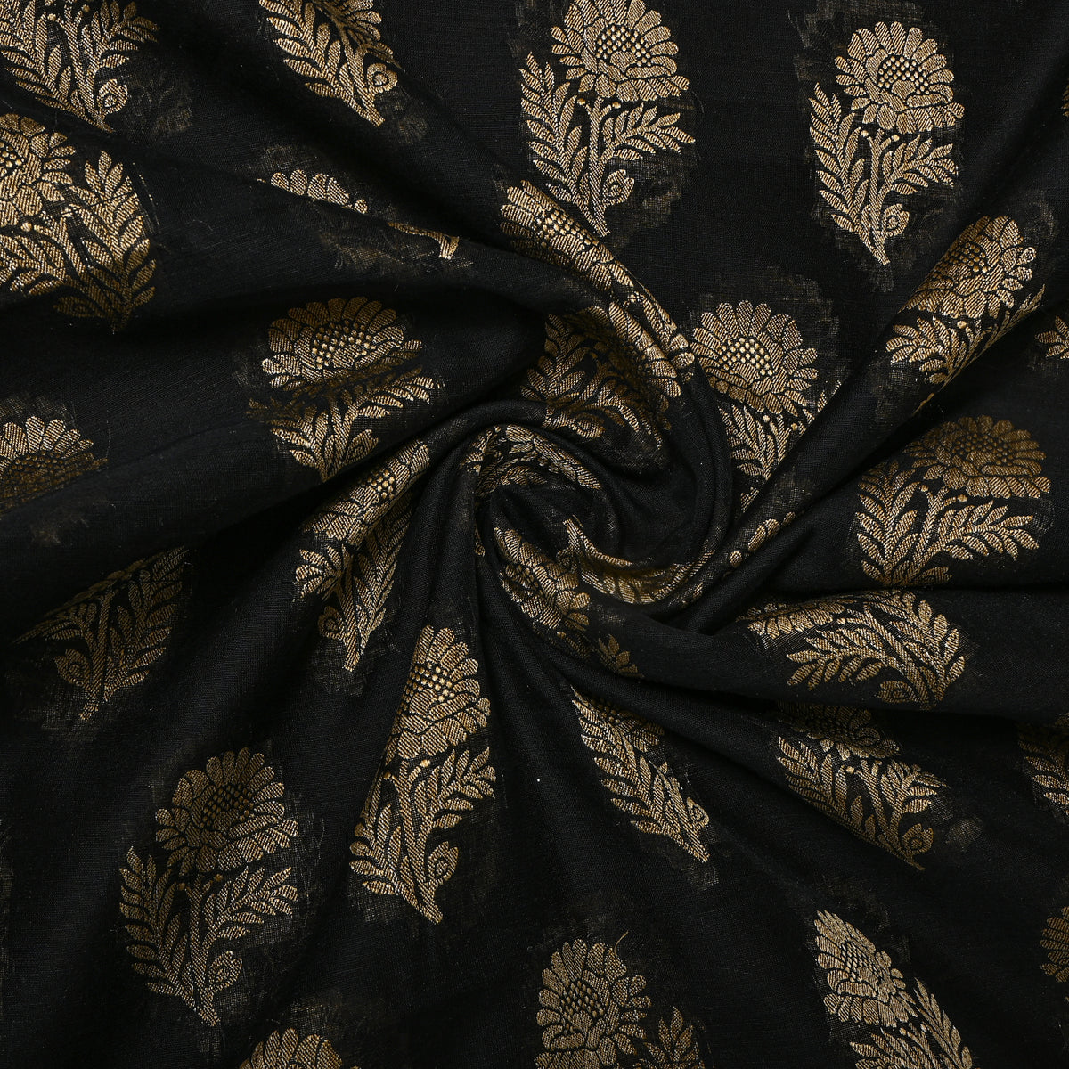 Black Gold Floral Booti Cotton Fabric
