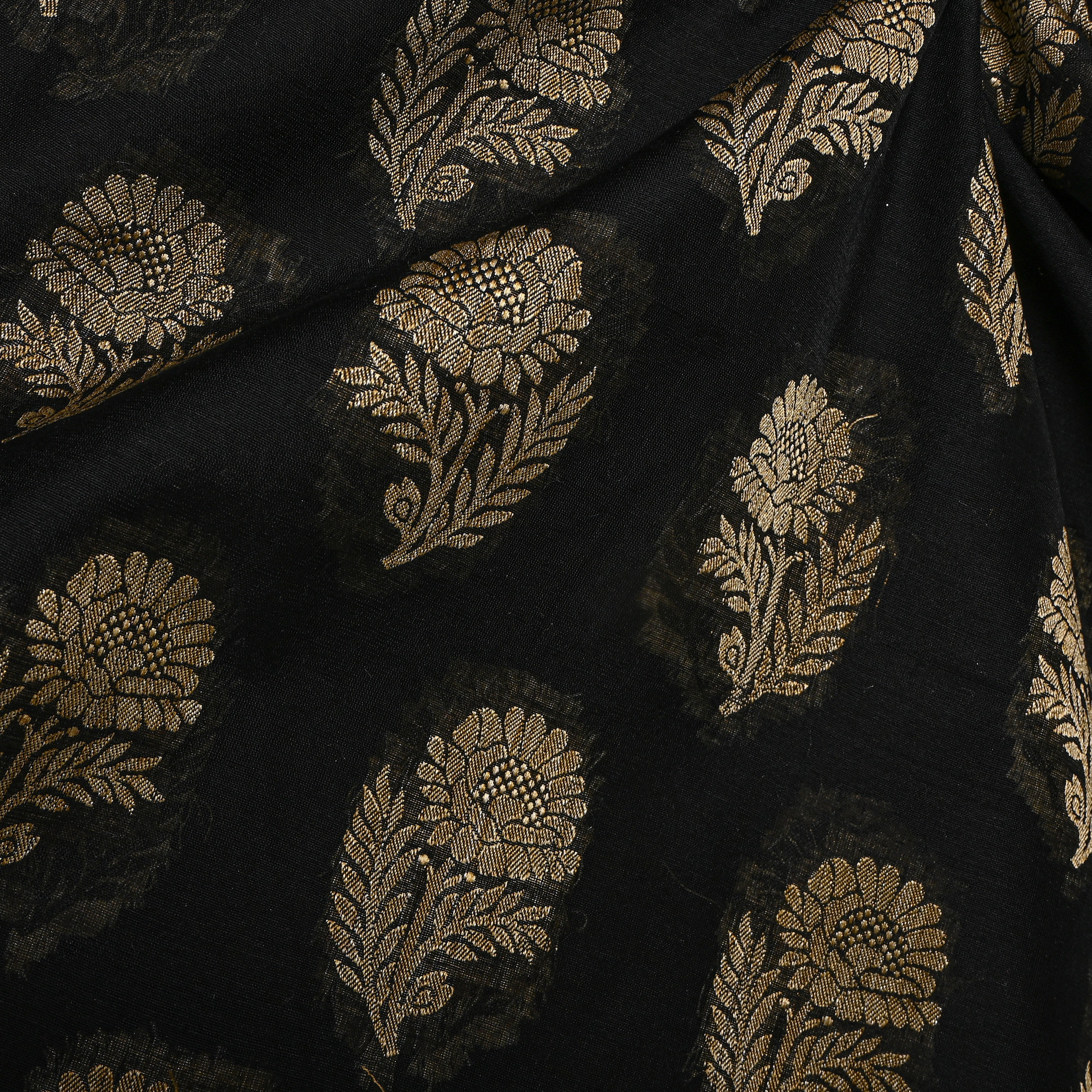 Black Gold Floral Booti Cotton Fabric