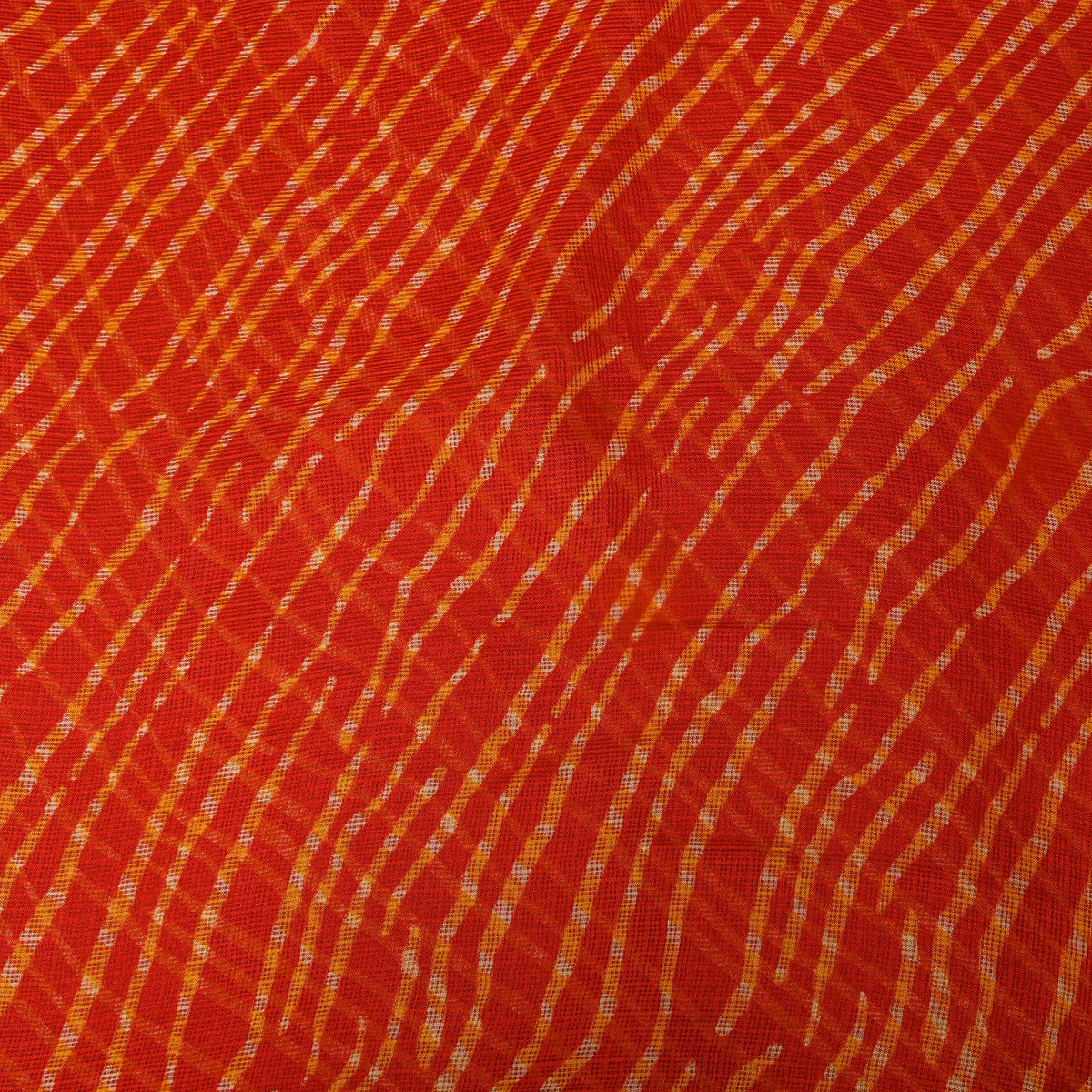 Orange Striped Abstract Print Kota Fabric