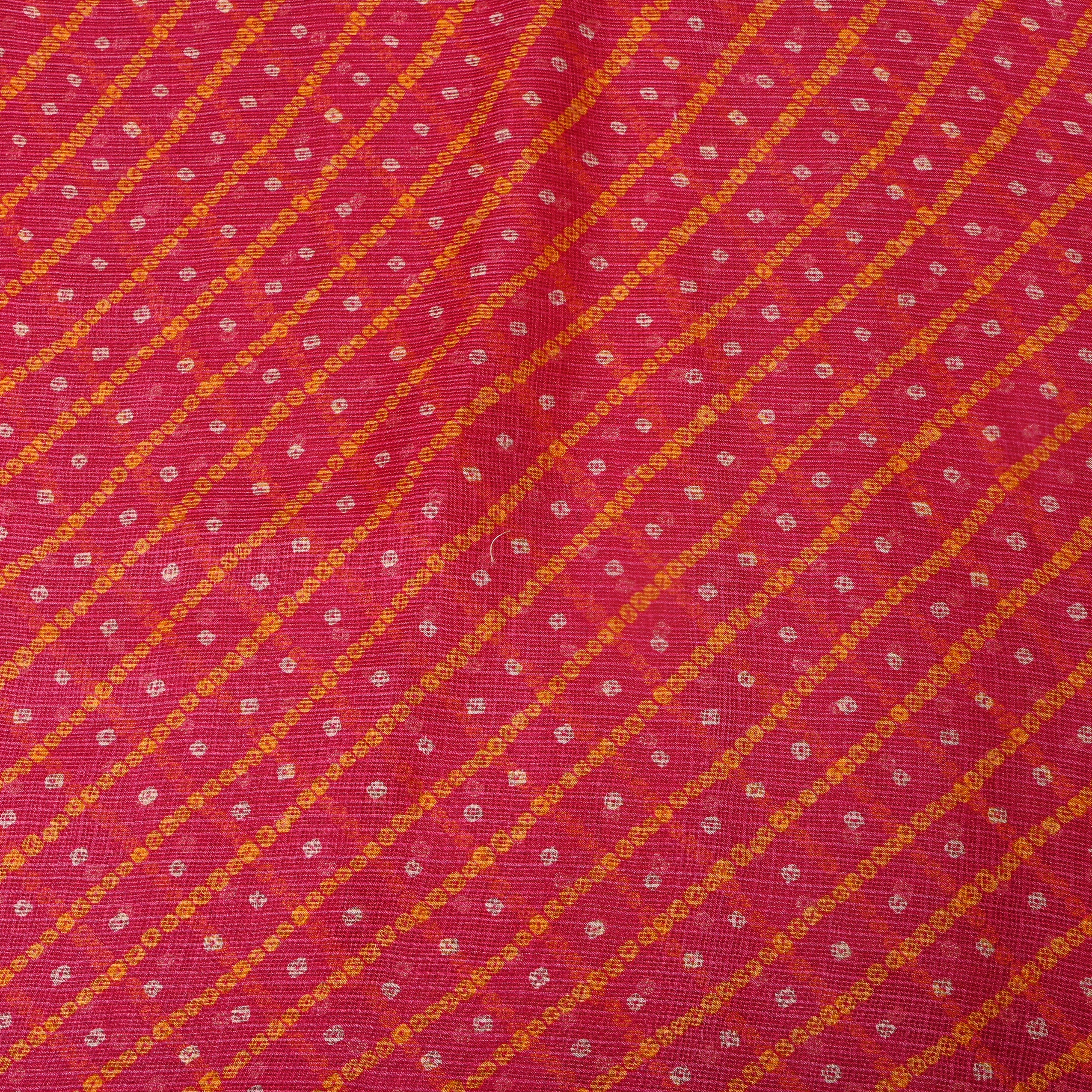 Red And Orange Bandhani Kota Fabric