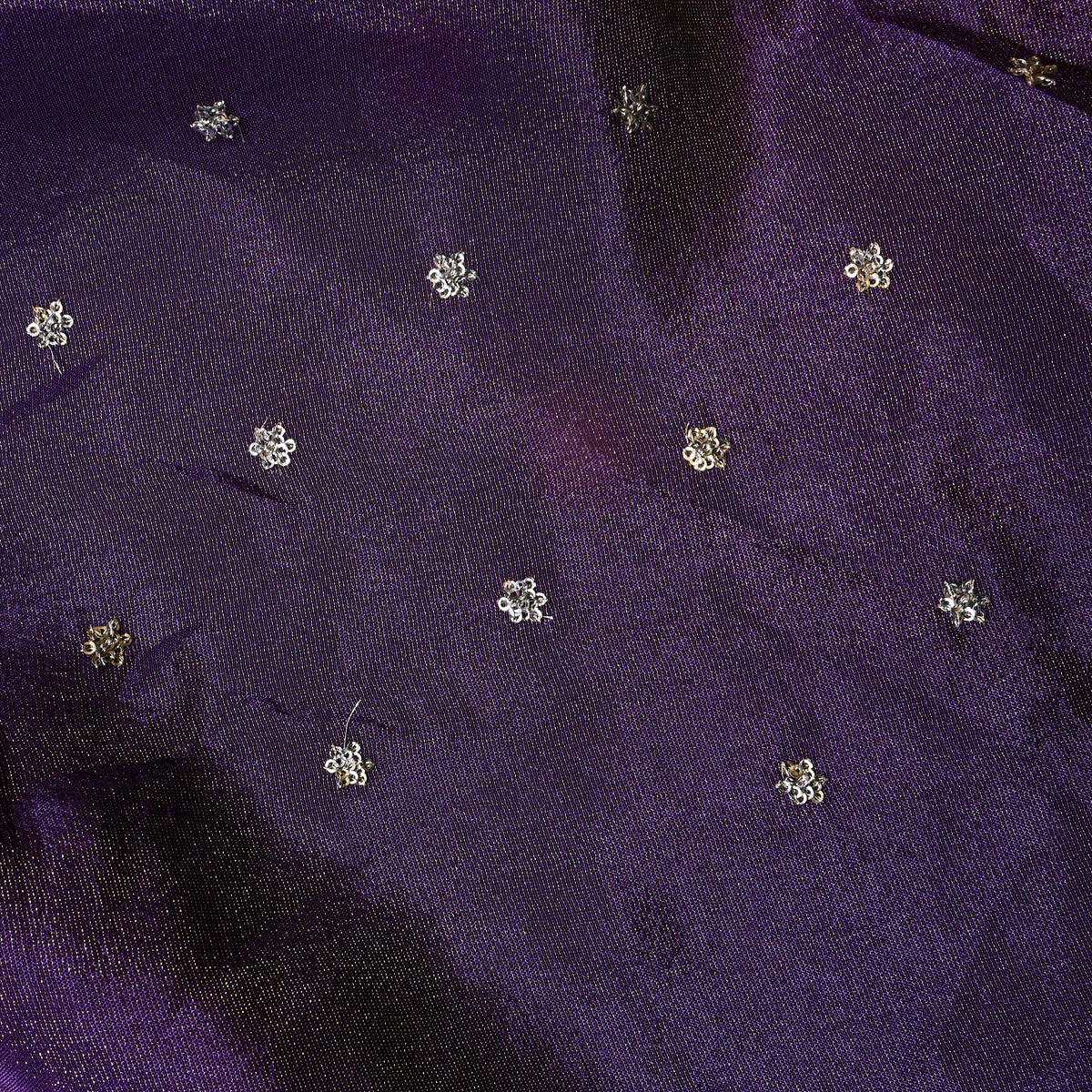Royal Purple Silver Sequin Floral Butti Tissue Fabric