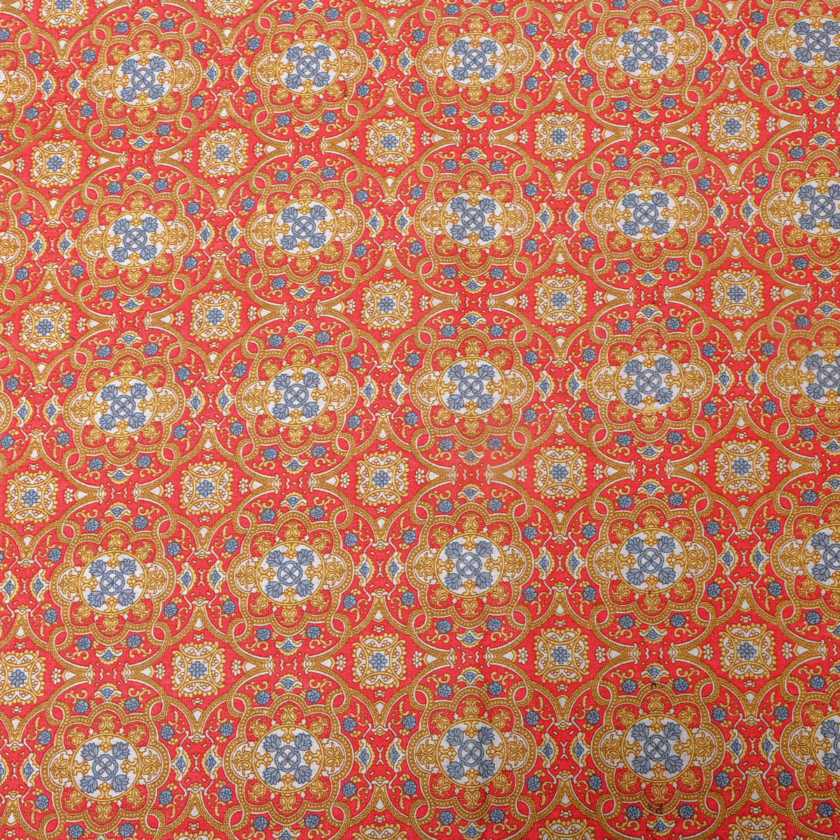 Orange Multicolour Medallion Printed Cotton Fabric