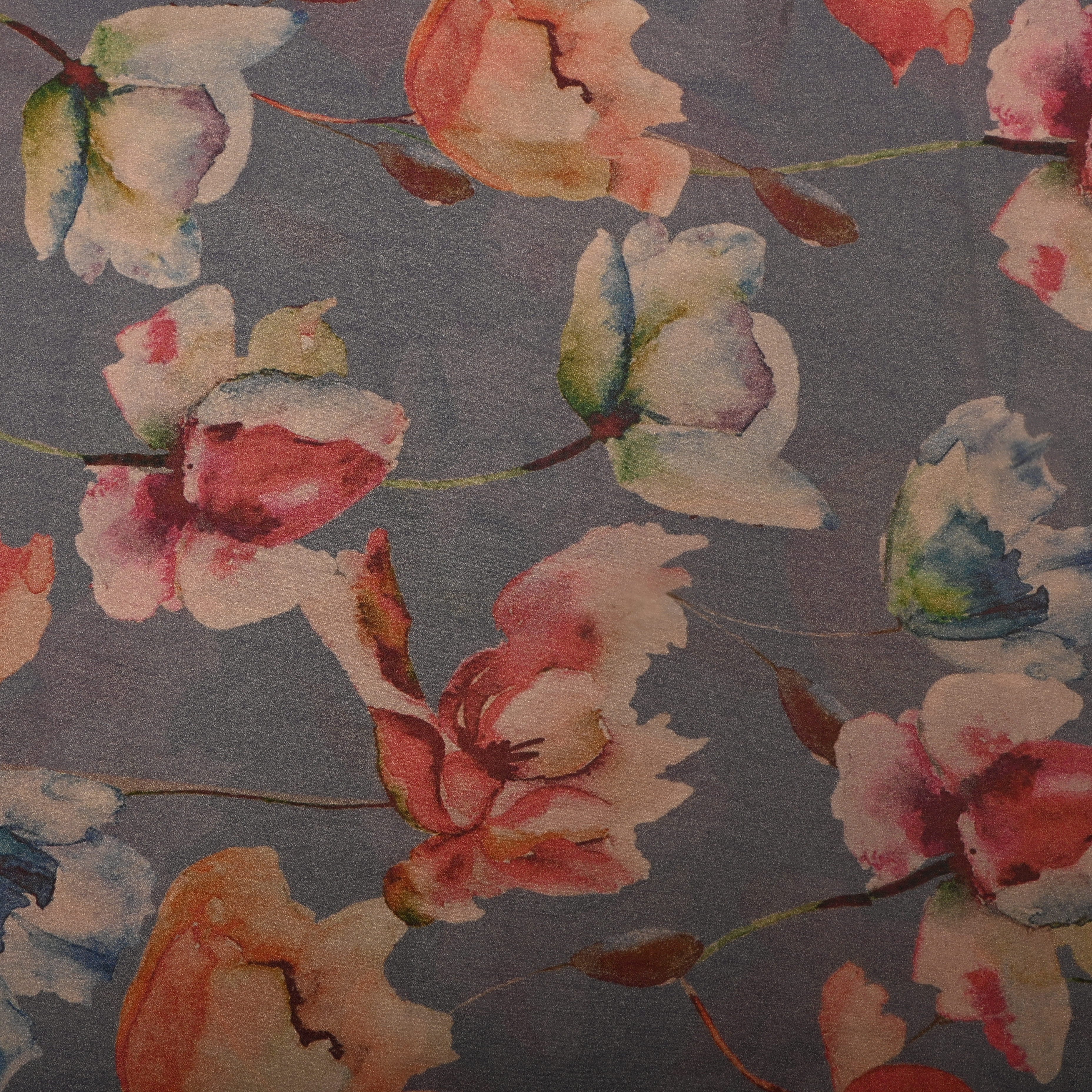 Grey Tissue Fabric With Floral Print