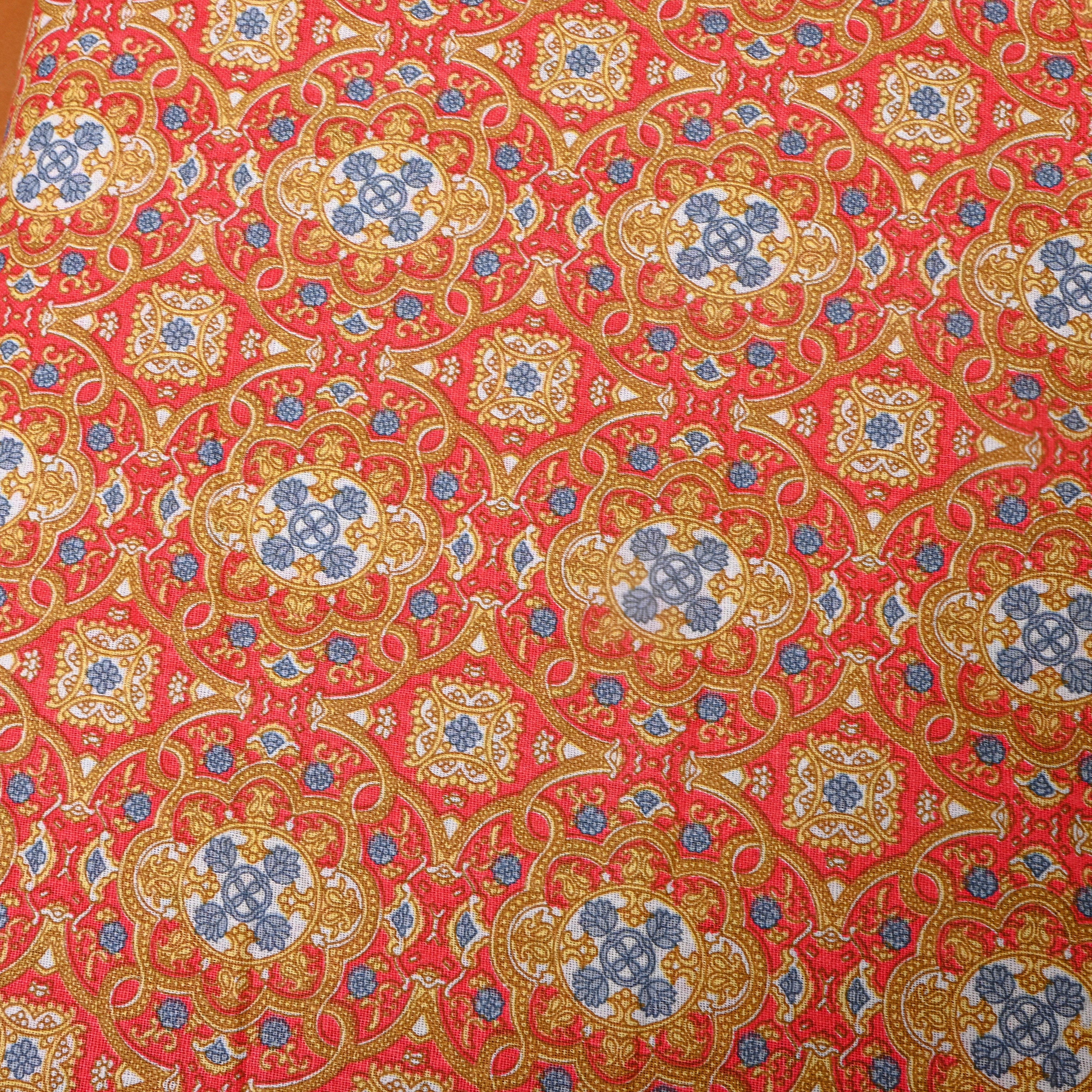 Orange Multicolour Medallion Printed Cotton Fabric