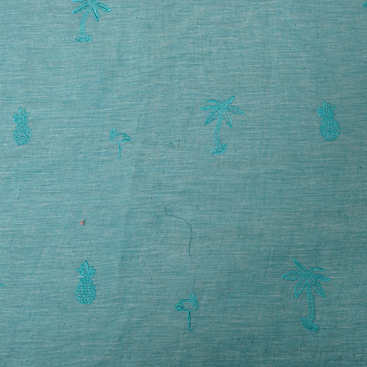 Mint Blue With Light Blue Tropical Embroidery