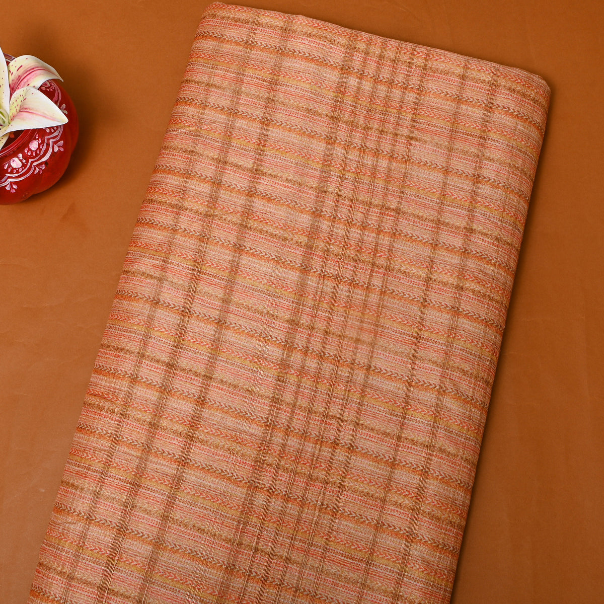 Light Fade Orange Adstract Checks Like Printed Silk Fabric