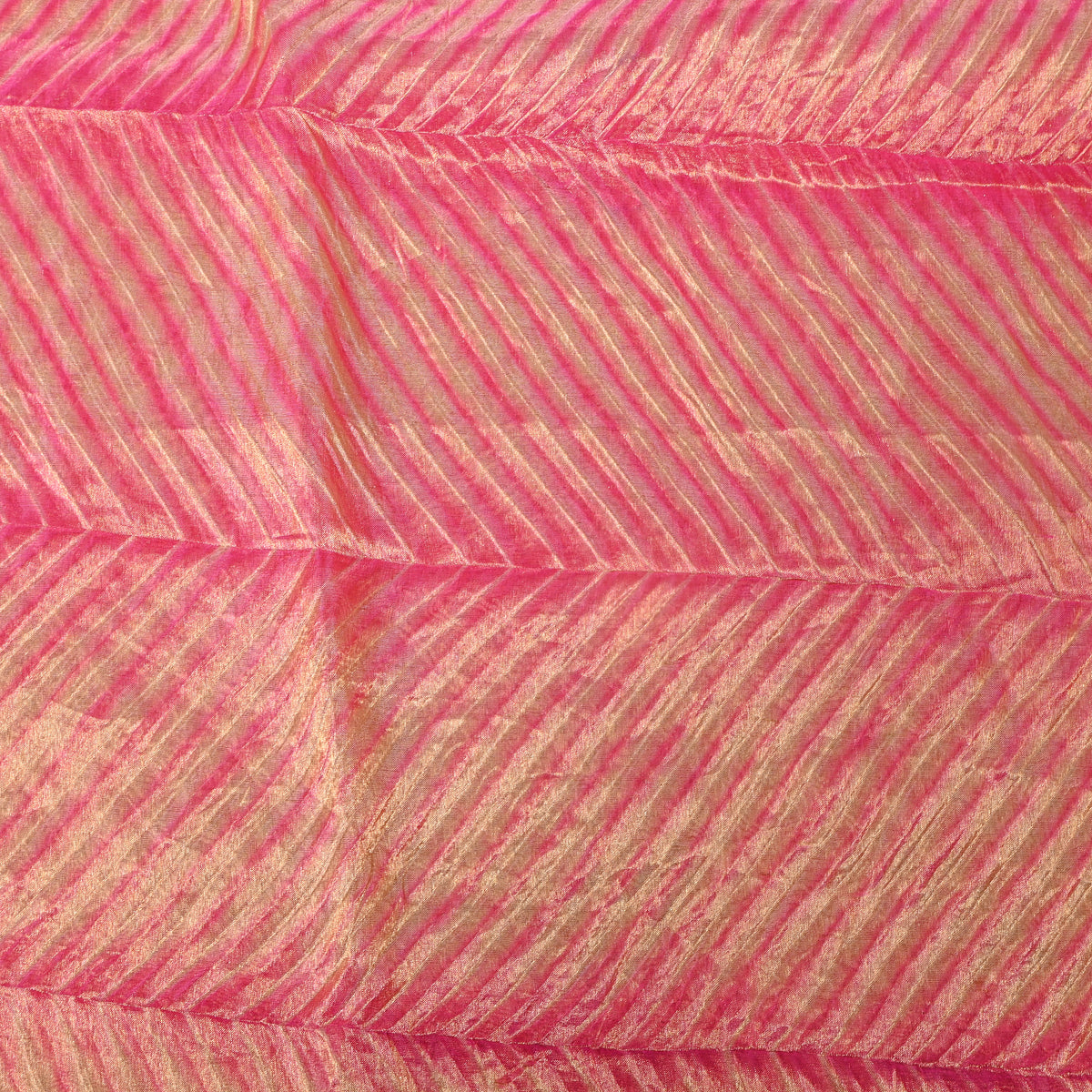 Bright Pink Zig-Zag Gold Bandhani Fabric
