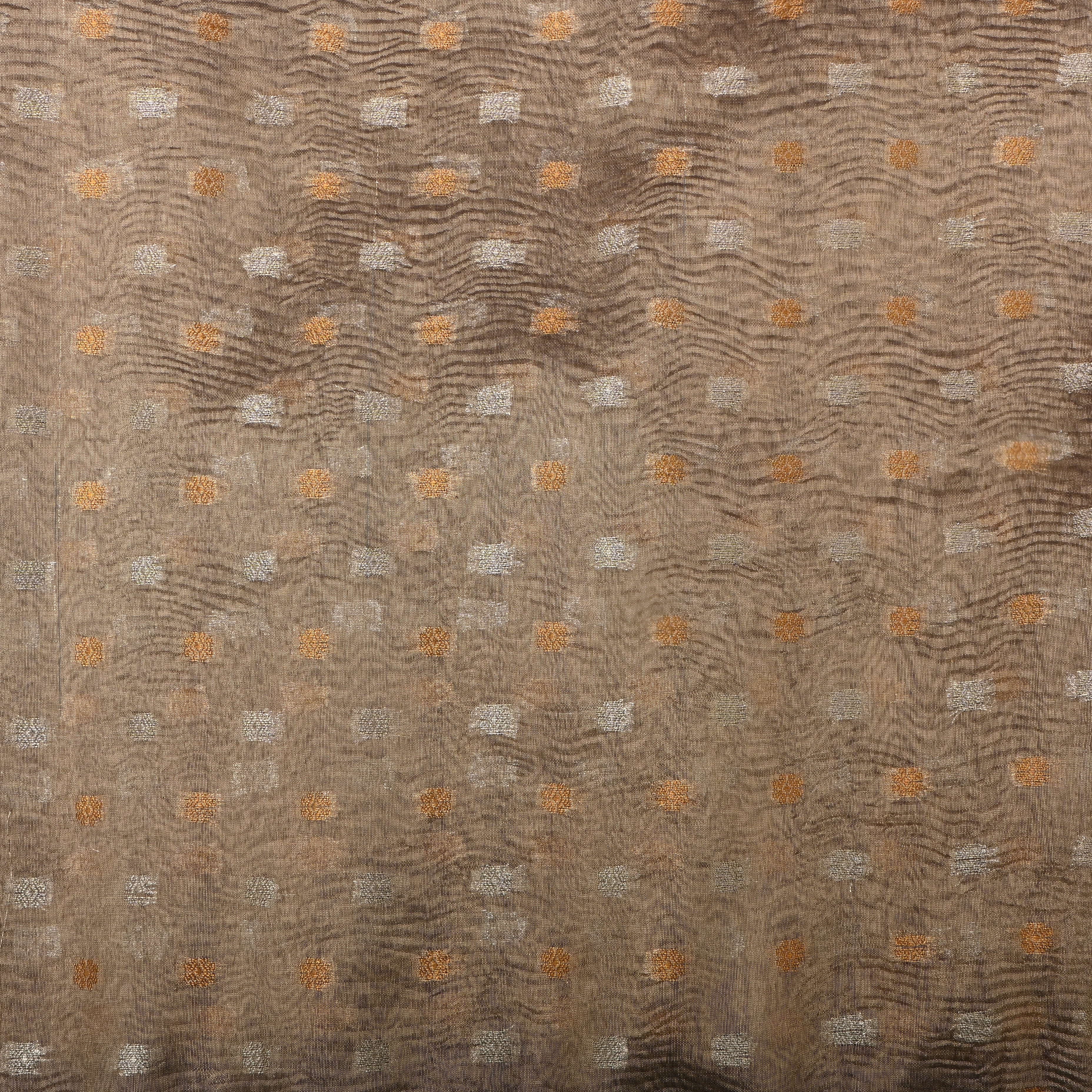 Almond Beige Jamawar Tissue Fabric With Contrast Border