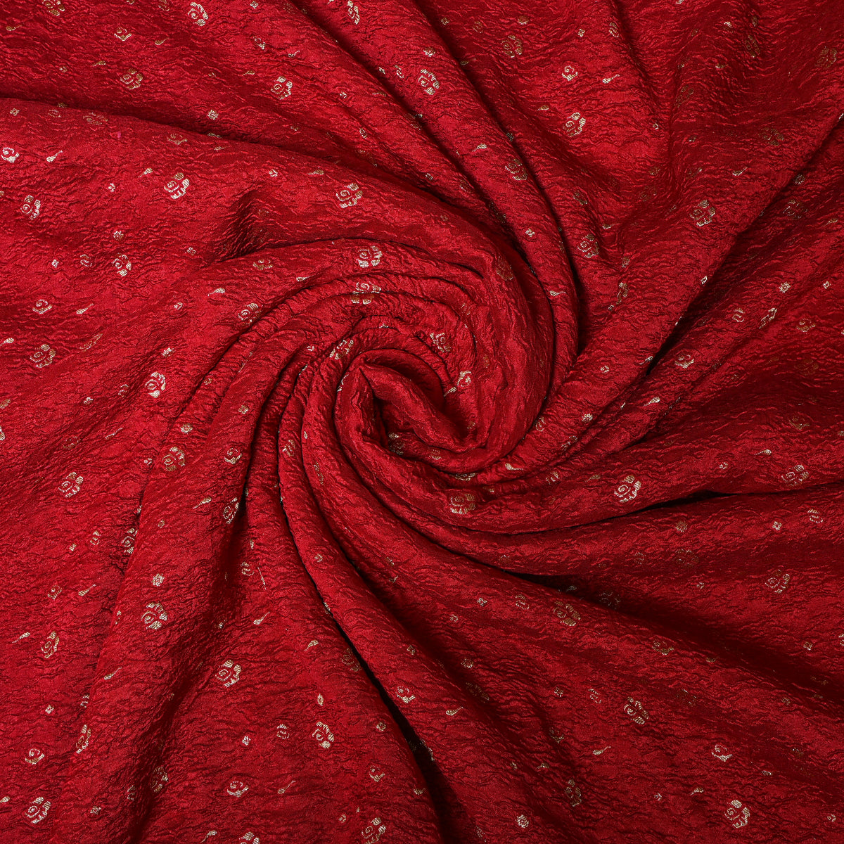 Crimson Red Gold Zari Butti Jamawar Silk Fabric