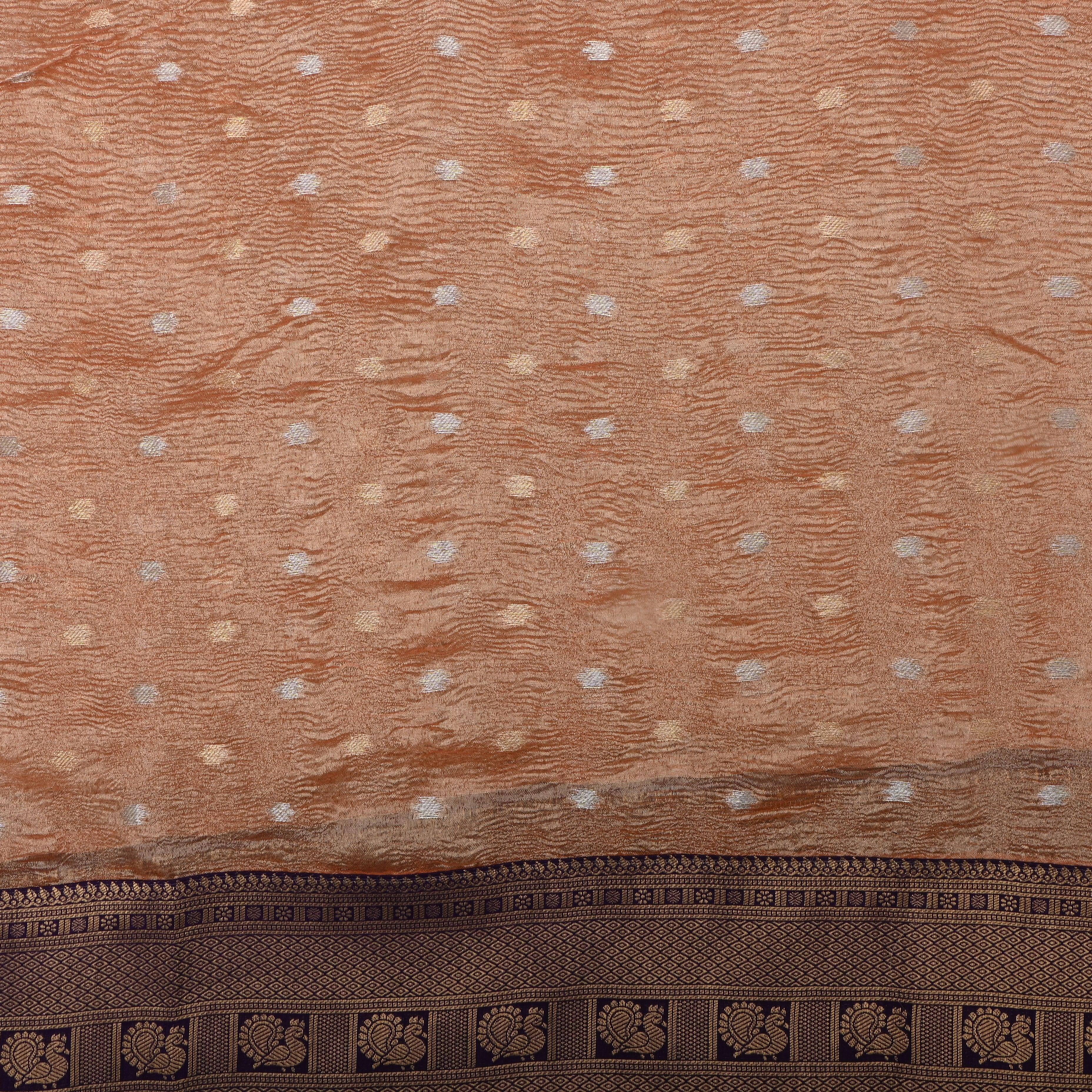 Peach Kanjivaram Zari Motifs Border Jamawar Tissue Fabric