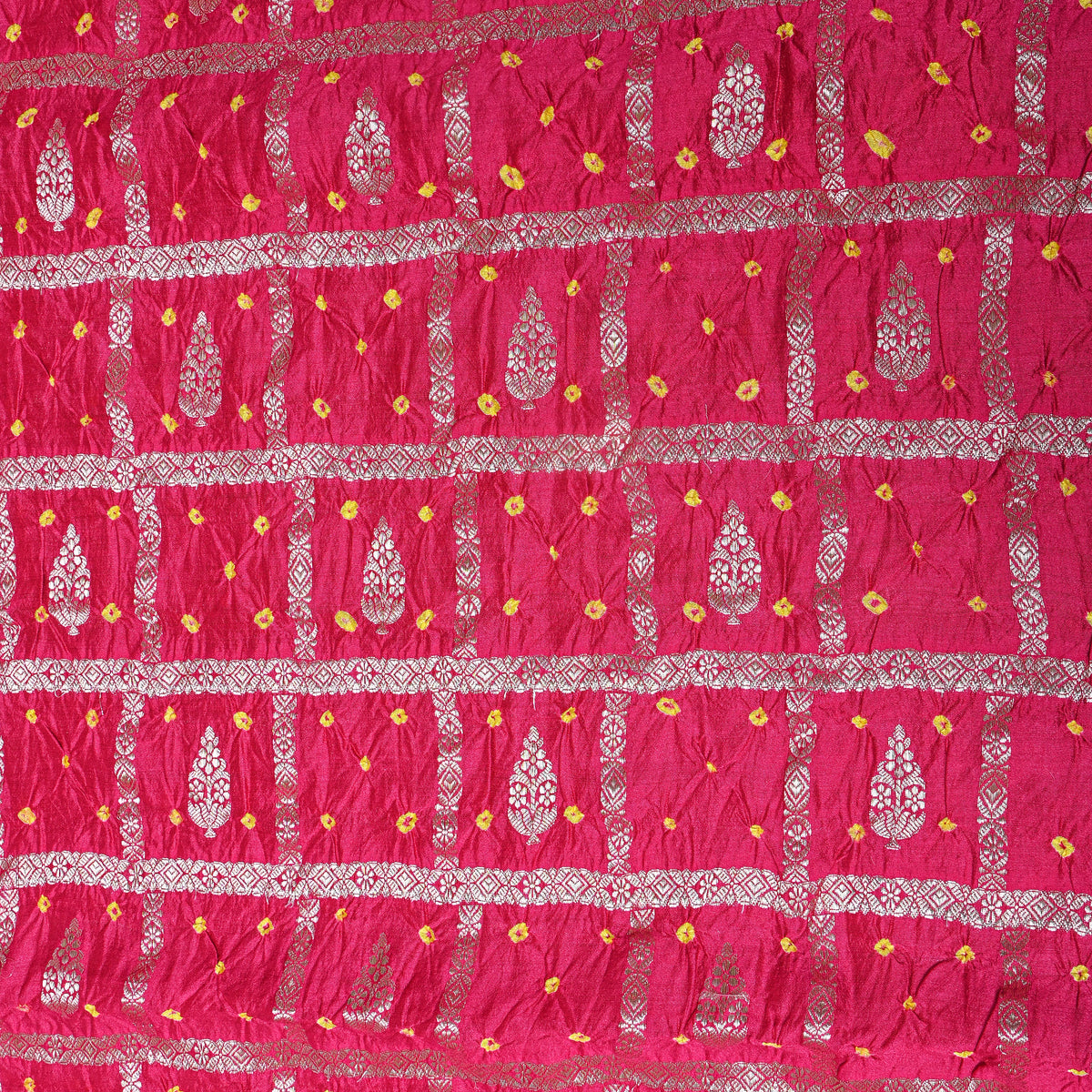 Dark Pink Silver Bandhani Butti Fabric