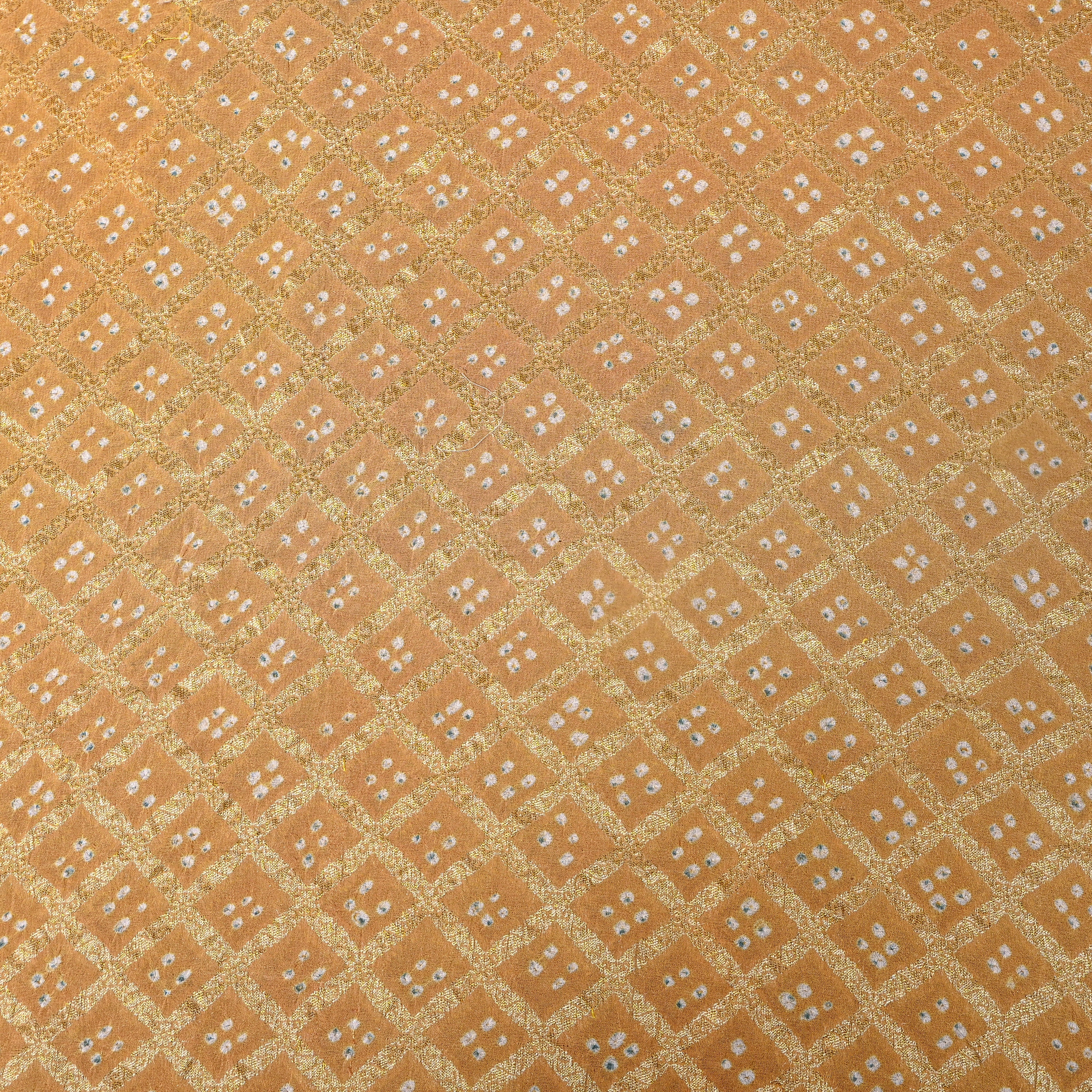 Beige Gold Geometric Bandhani Silk Fabric