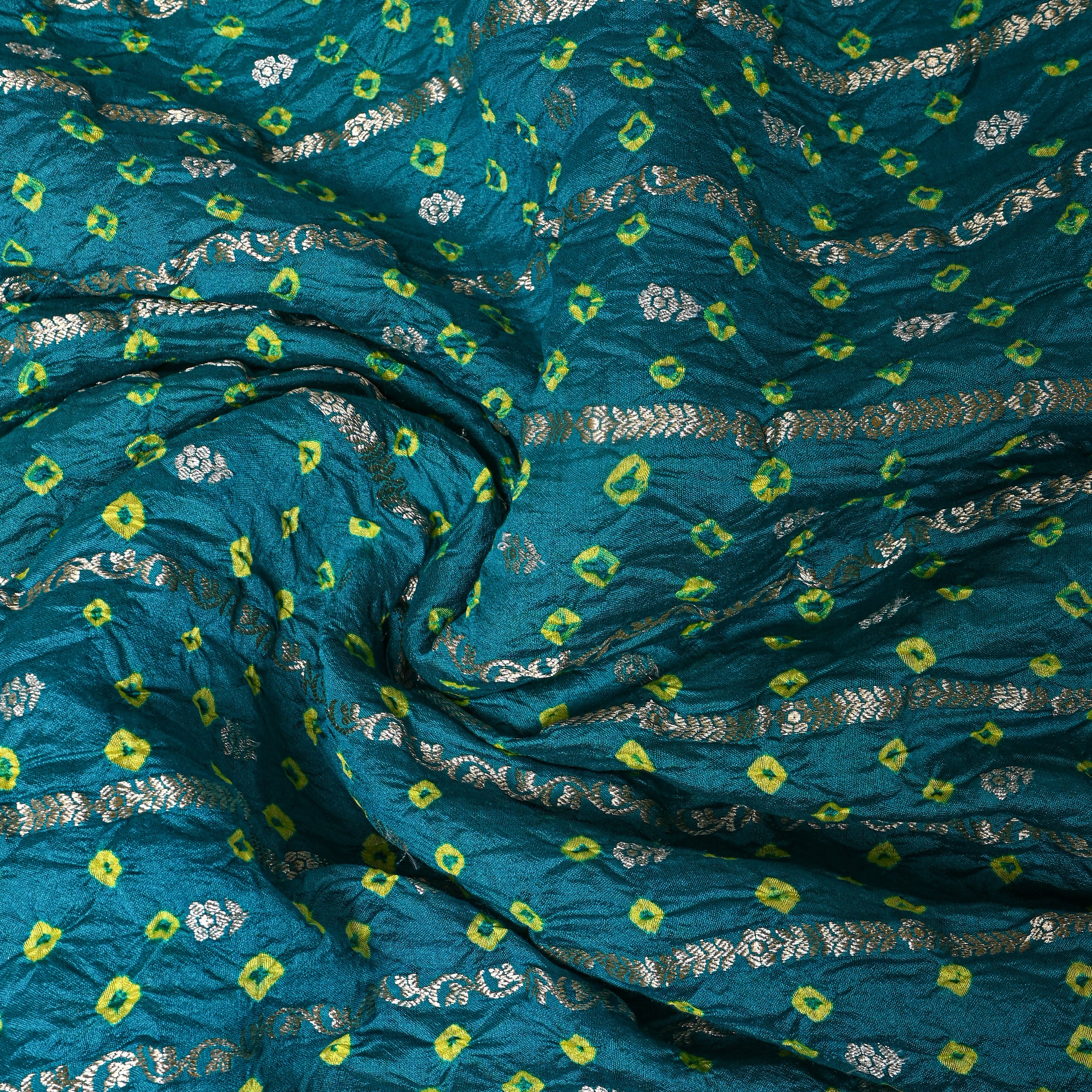 Daek Teal Green Bandhani Silk With Zari Stripes
