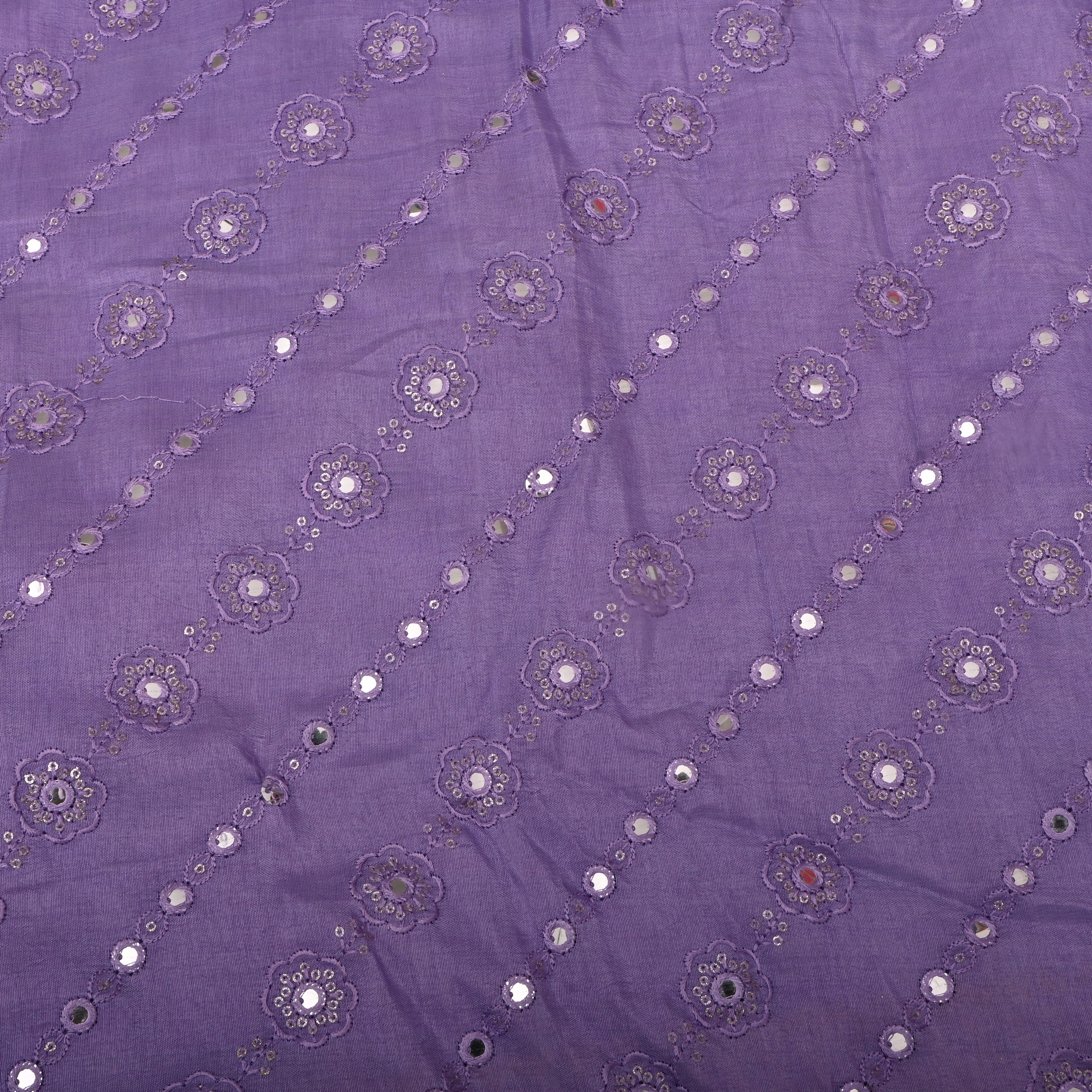 Light Purple Silk Fabric With Mirror Work