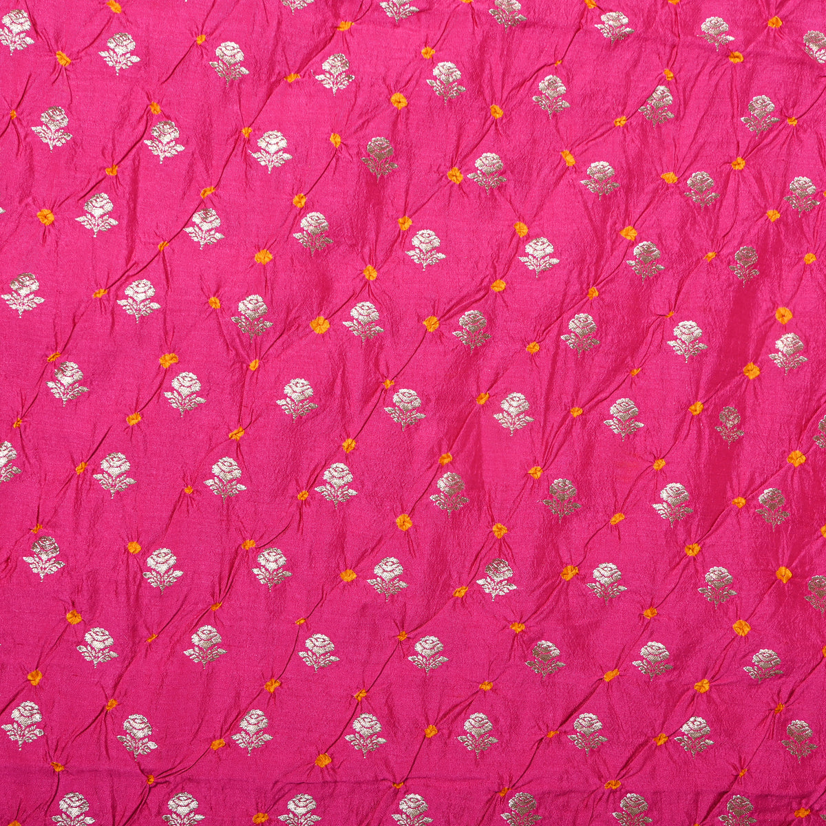 Rani Pink Silver Zari Butti Bandhani Fabric