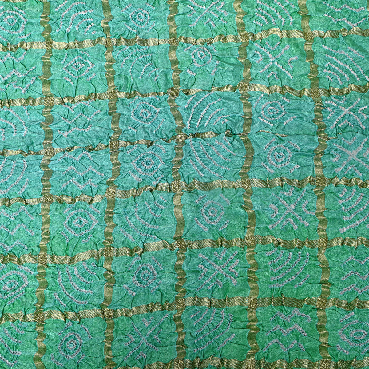 Light Mint Green Bandhani Silk Fabric