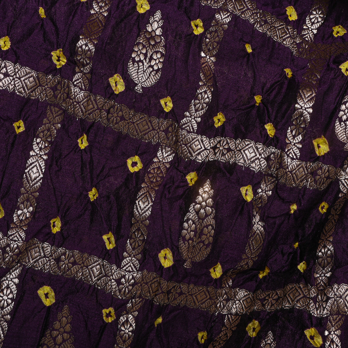 Royal Purple Silver Zari Bandhani Fabric