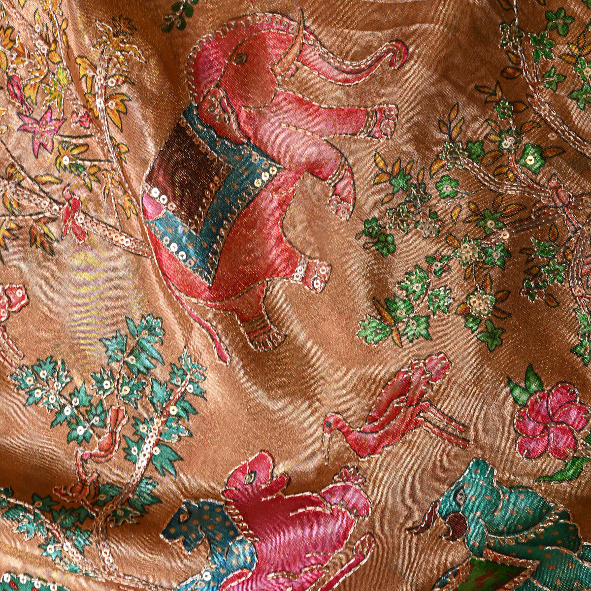 Honey Gold Shikargah Sequin Embroidery Tissue Fabric