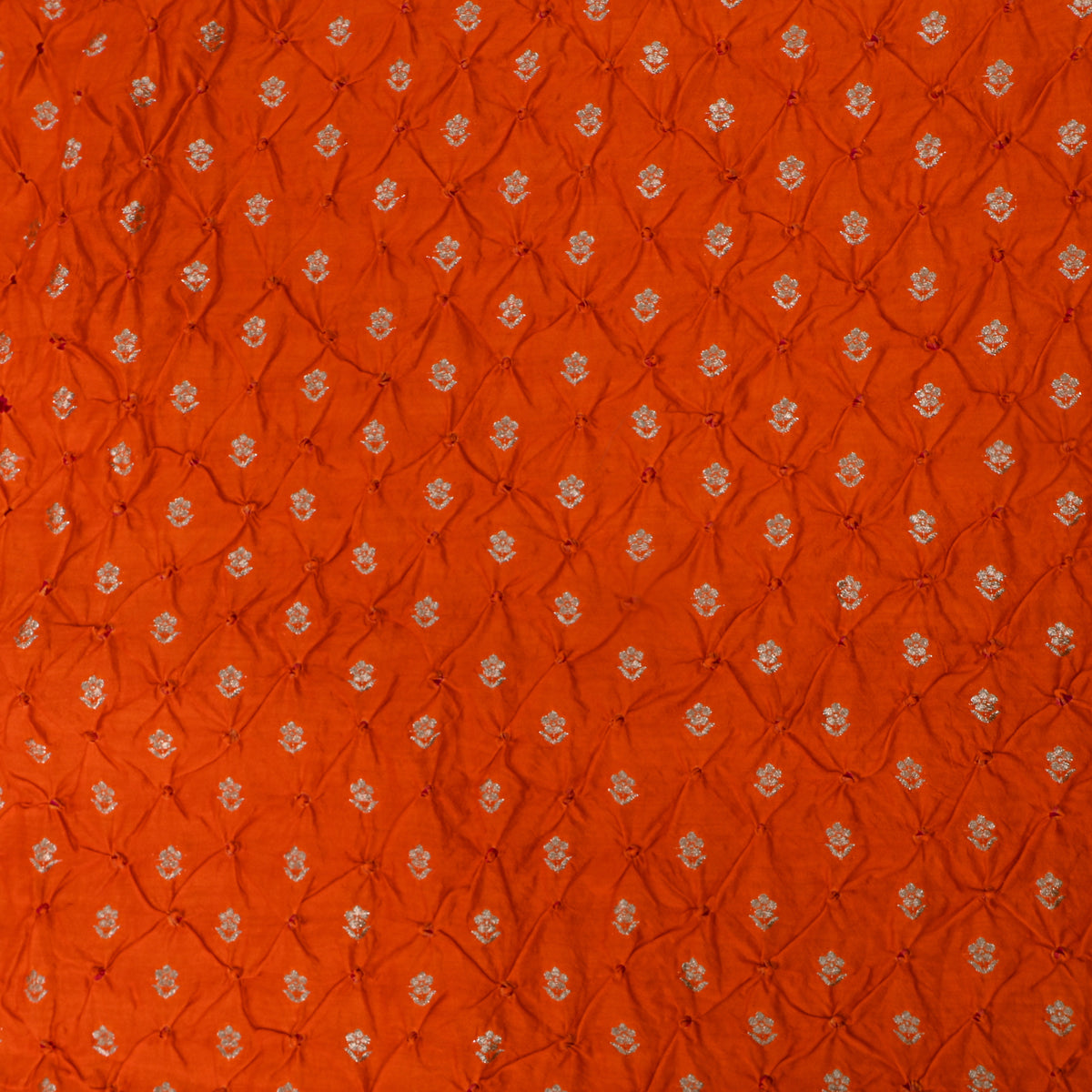 Orange Gold Zari Butti Bandhani Fabric