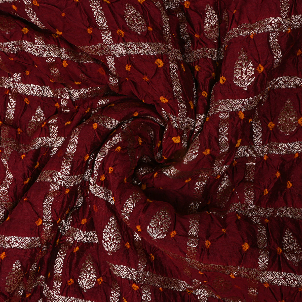Deep Purple Silver Zari Bandhani Fabric