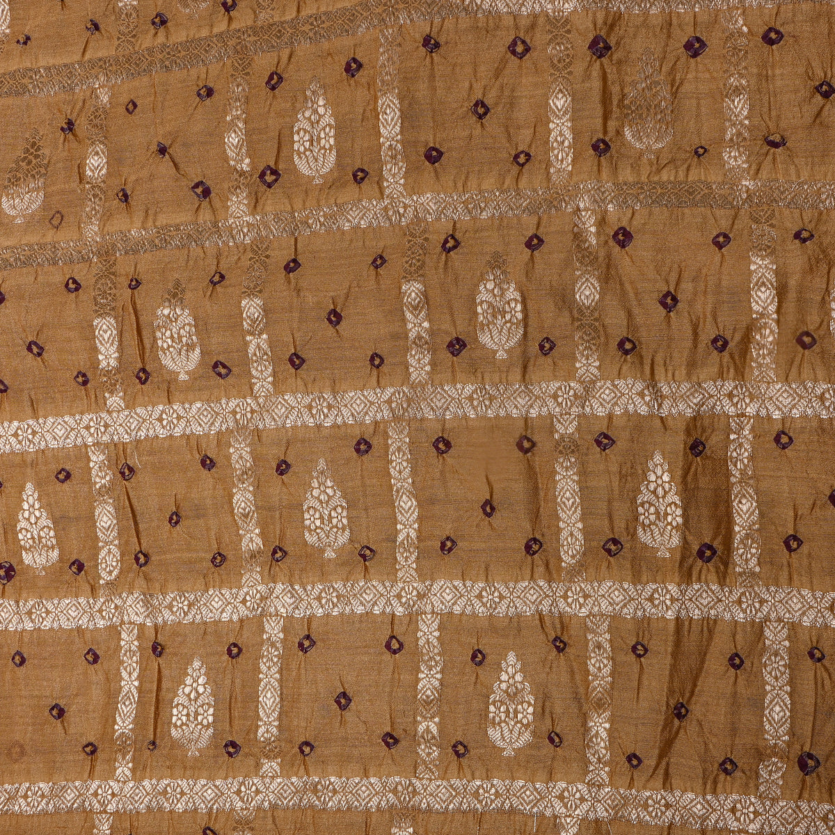 Beige Gold Bandhani Butti Fabric