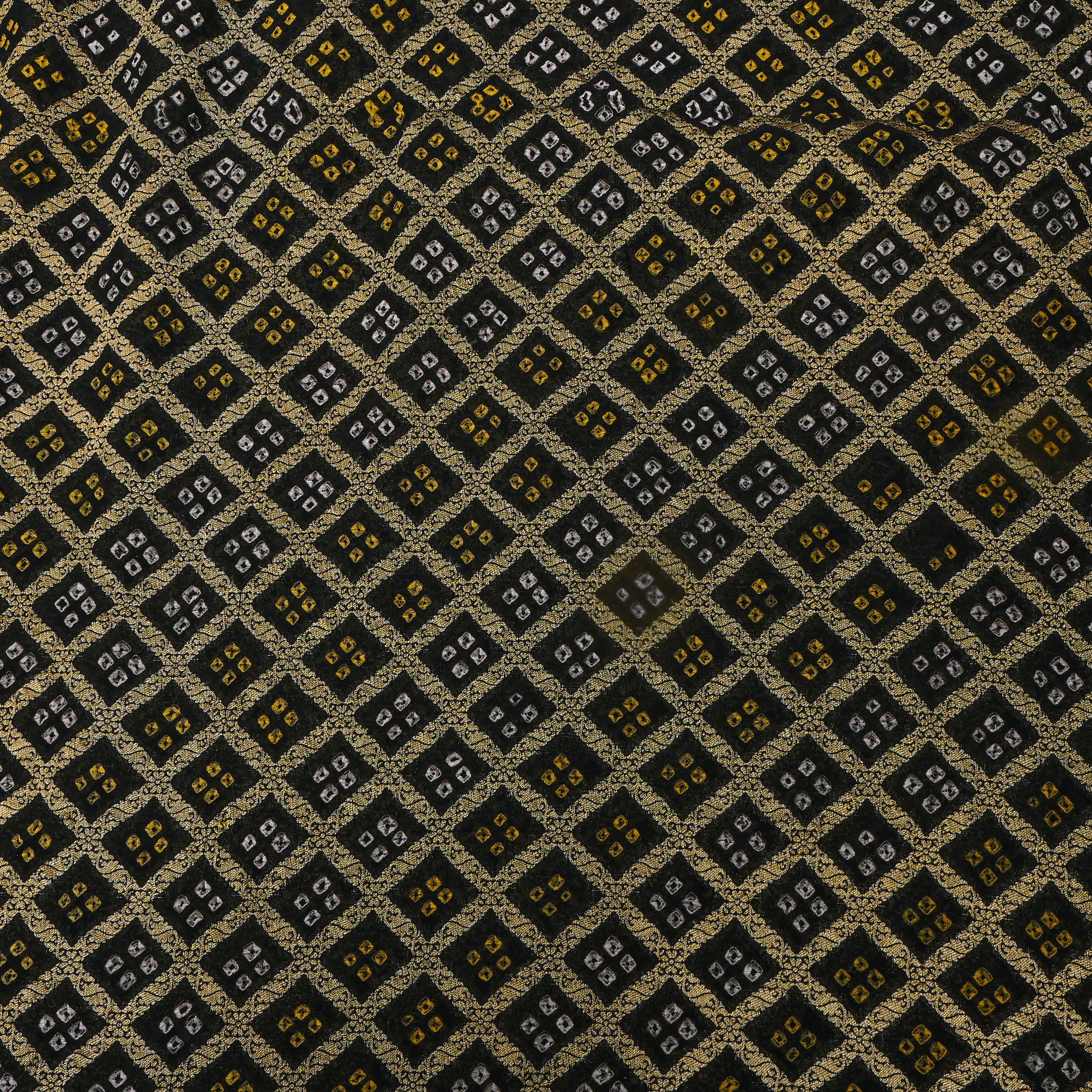 Black Gold Geometric Bandhani Silk Fabric