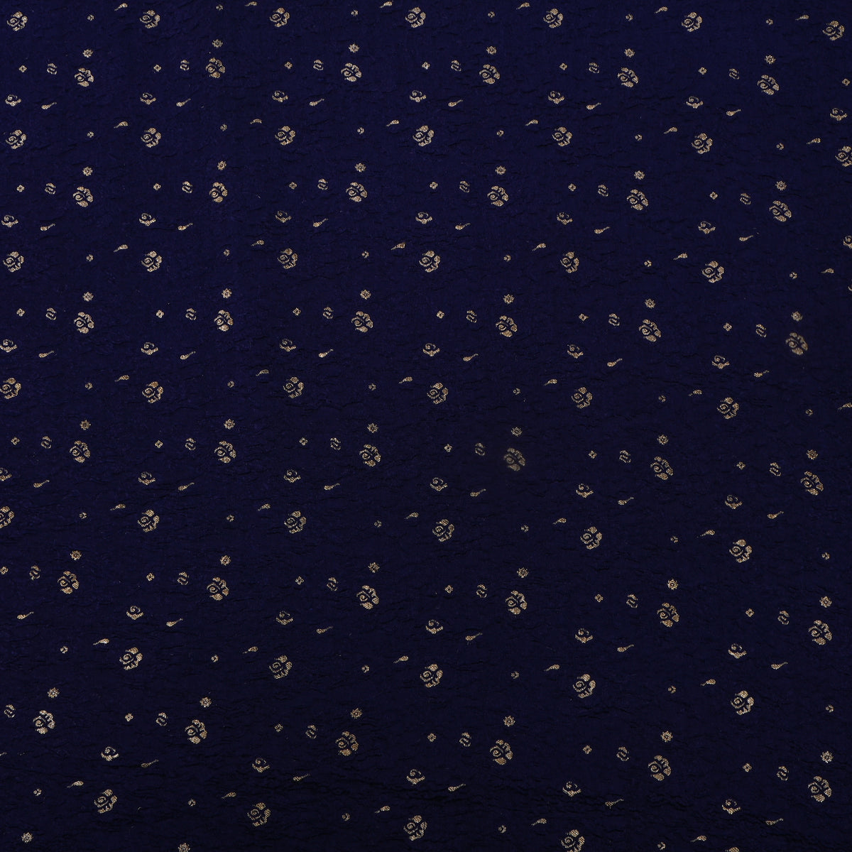 Dark Blue Gold Zari Butti Jamawar Silk Fabric