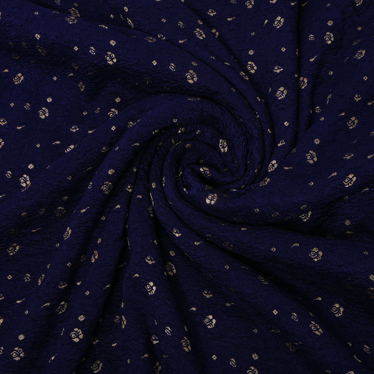 Dark Blue Gold Zari Butti Jamawar Silk Fabric