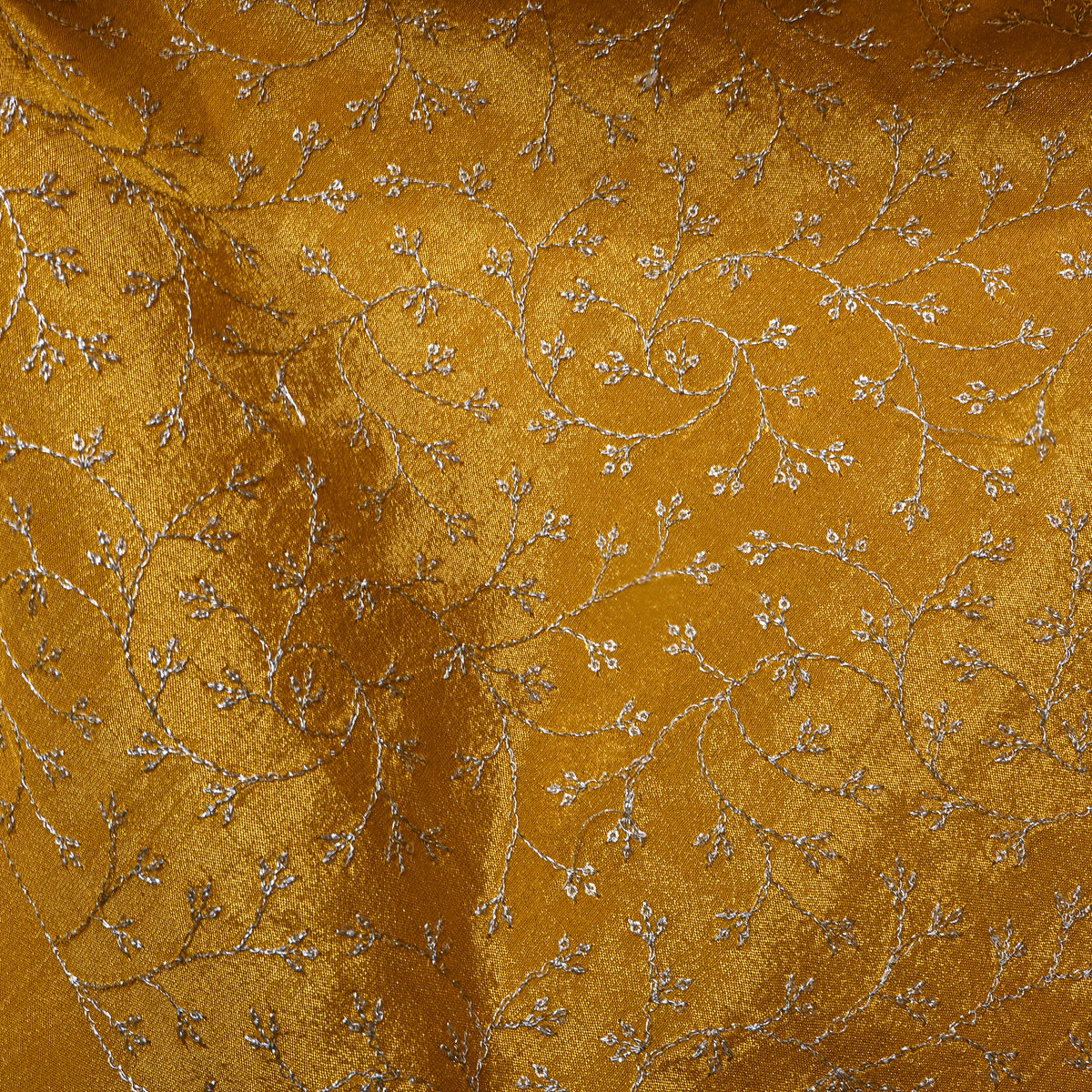 Turmeric Yellow Silver Zari Jaal Embroidery Tissue Fabric