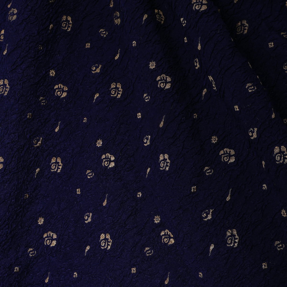 Dark Blue Gold Zari Butti Jamawar Silk Fabric