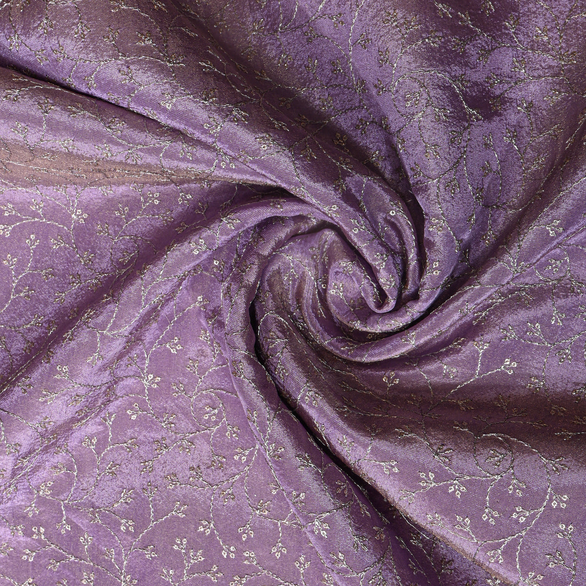 Lilac Silver Zari Jaal Embroidery Tissue Fabric