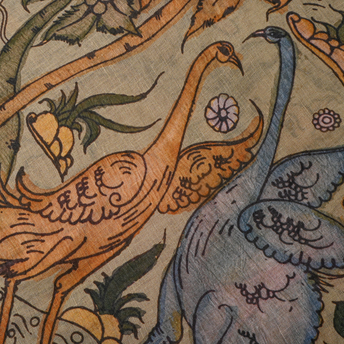 Beige Dupion Silk With Kalamkari Print