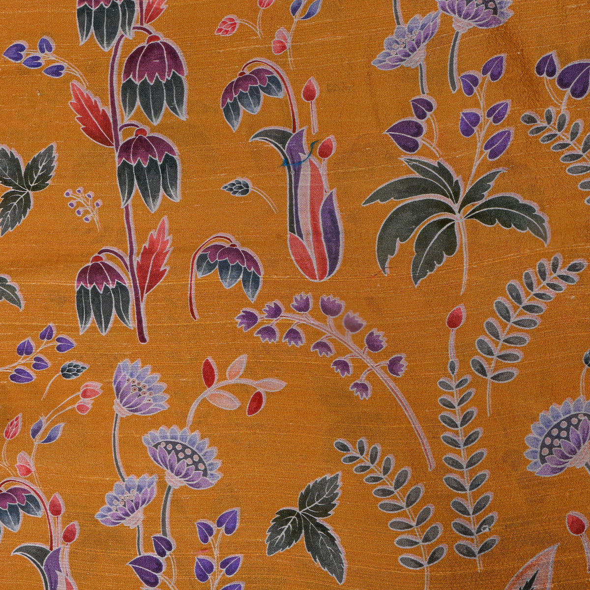 Yellow Dupion Silk With Kalamkari Print