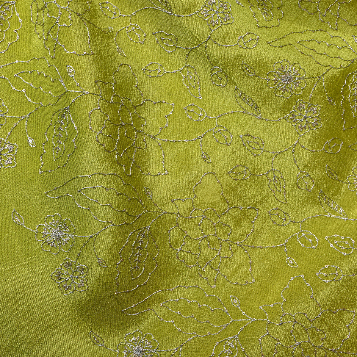 Pear Green Silver Zari Floral Jaal Embroidery Tissue Fabric
