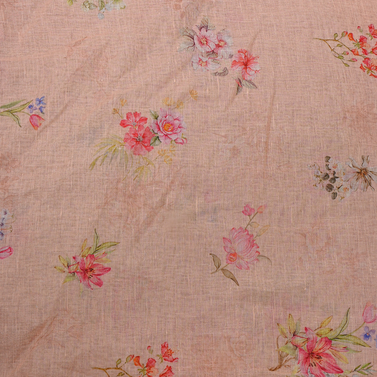 Blush Peach Floral Print Linen Fabric