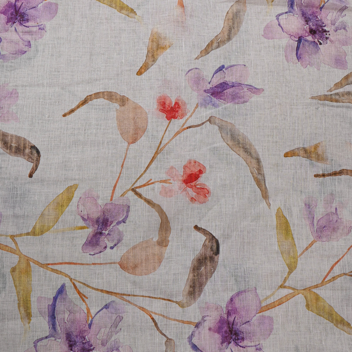 Frost White Floral Print Linen Fabric