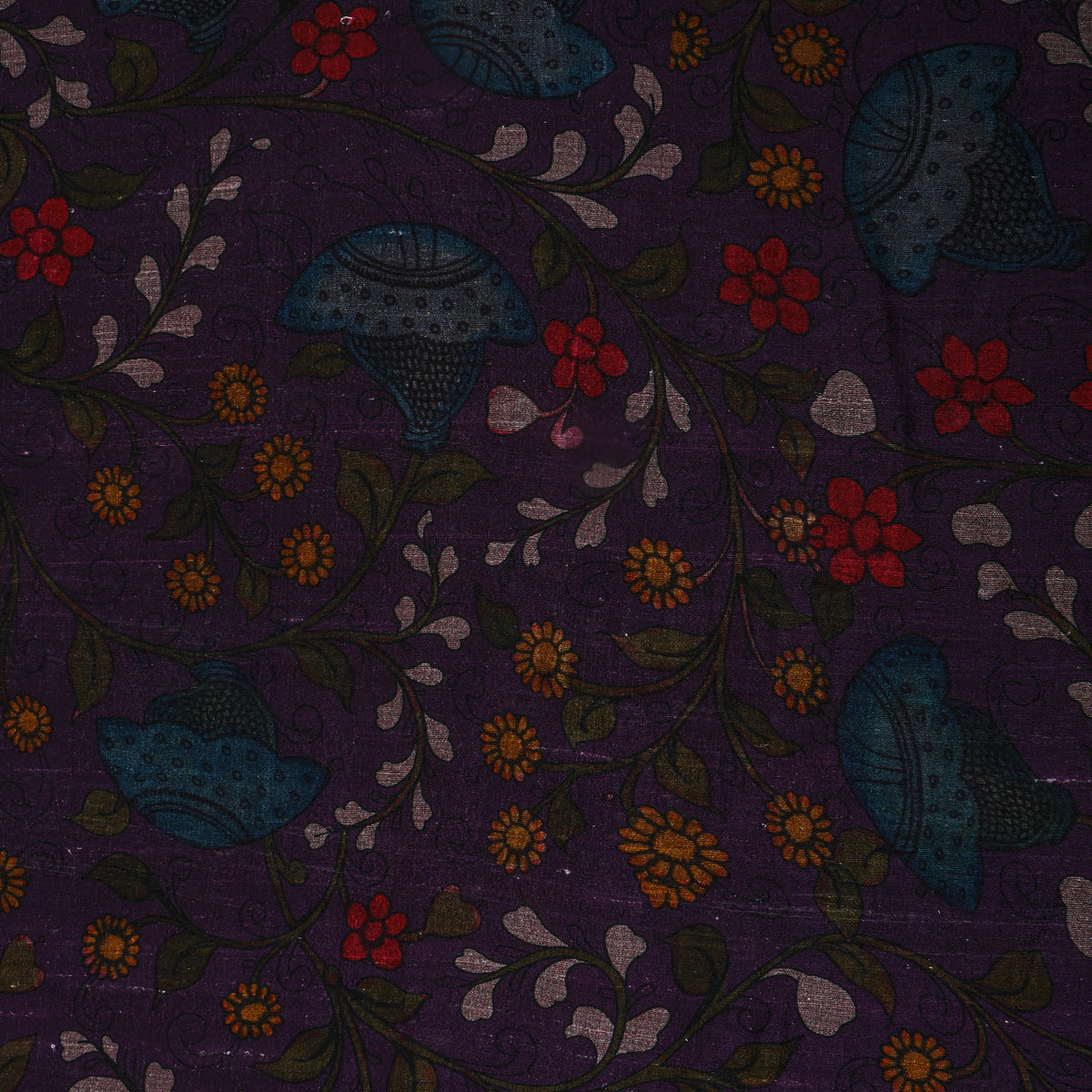 Purple Dupion Silk With Kalamkari Print