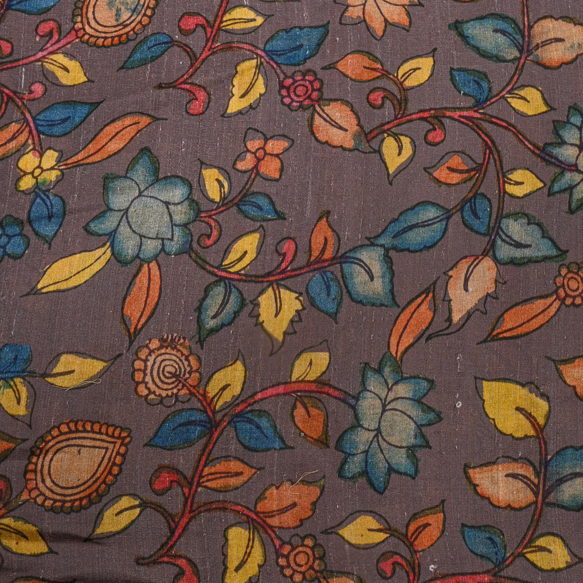 Pastel Grey Dupion Silk With Kalamkari Print