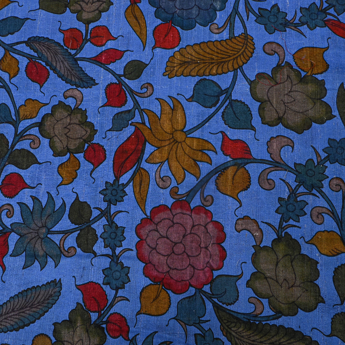 Blue Multicolour Digital Floral Printed Dupion Silk
