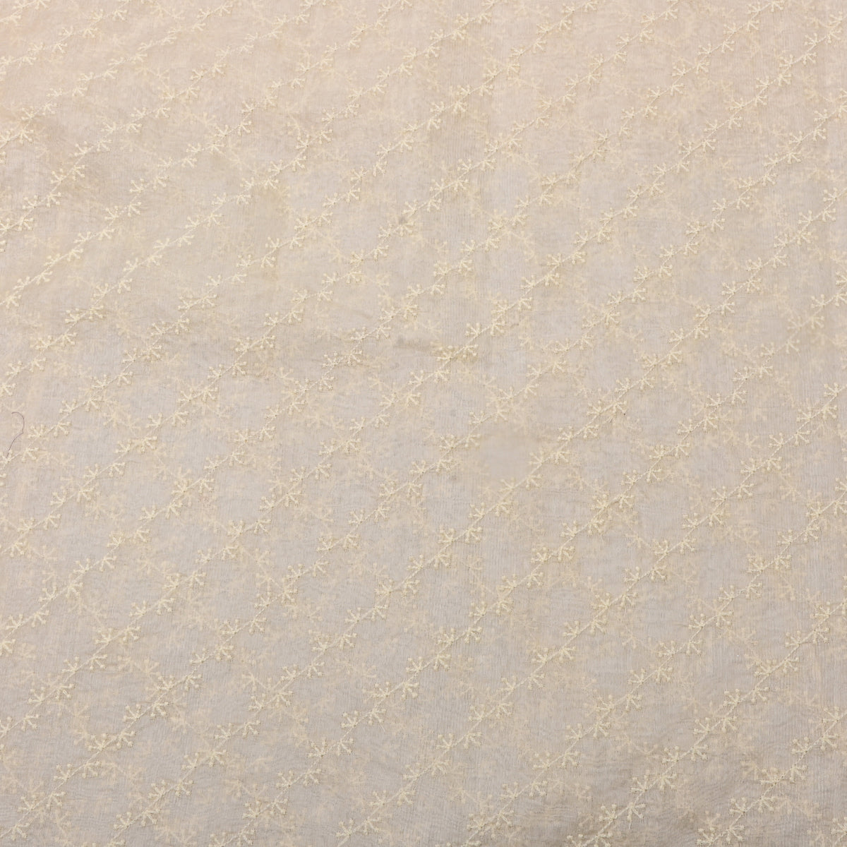 White Floral Embroider Thread Work Organza Tissue Fabric