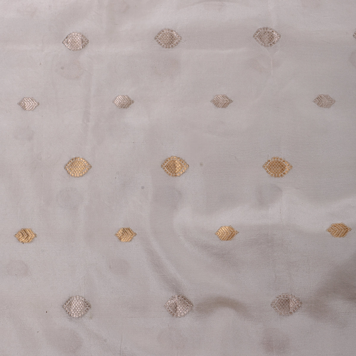 White With Gold Zari Butti Self Weave Jamawar Silk Fabric