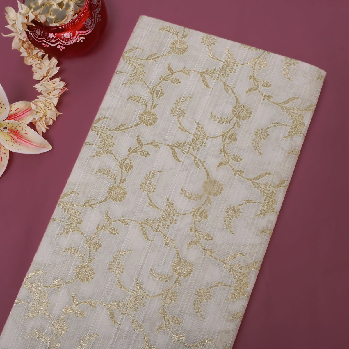 White Gold Jaal Woven Jamawar Silk