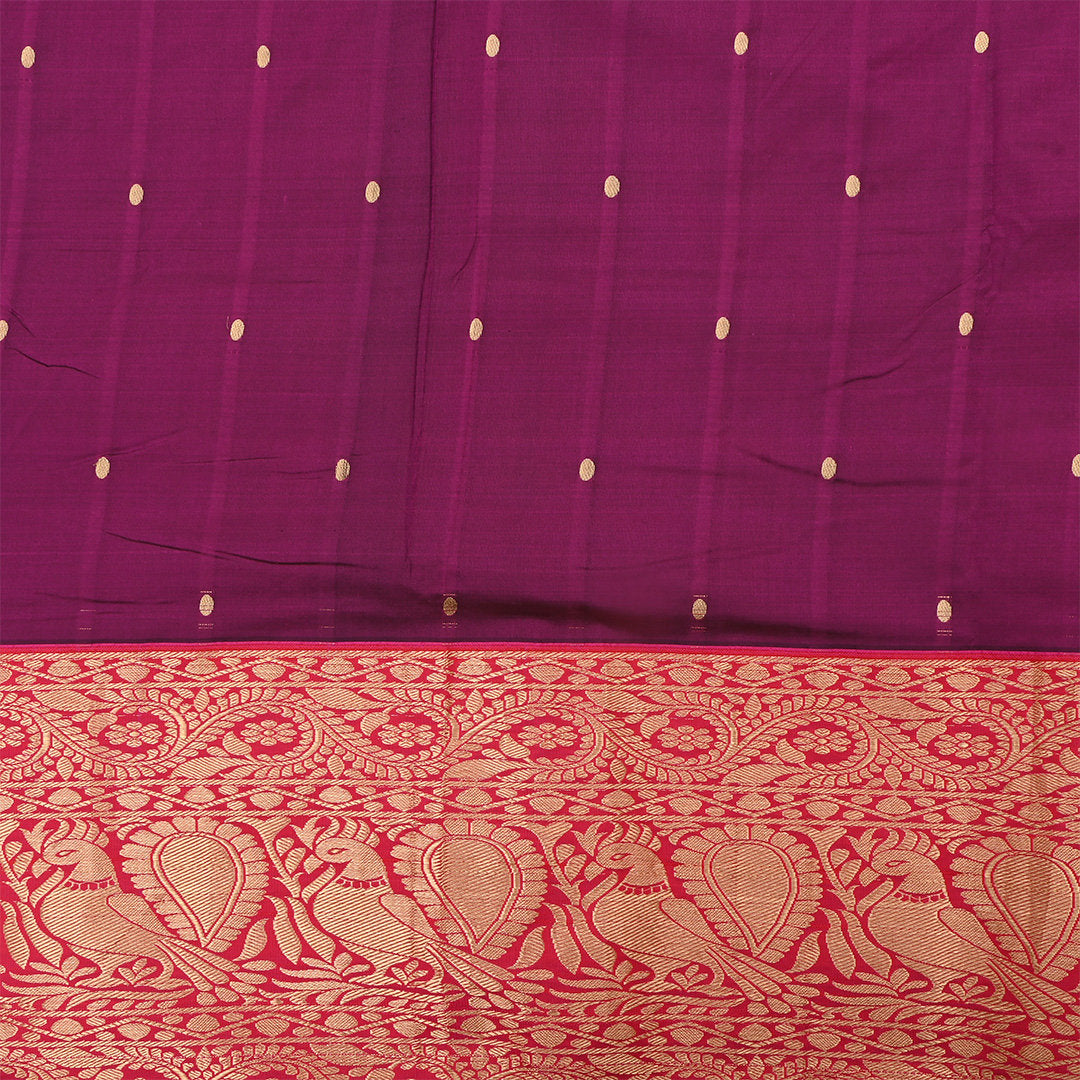 Pansy Purple Jamawar Silk Fabric With Contrast Border