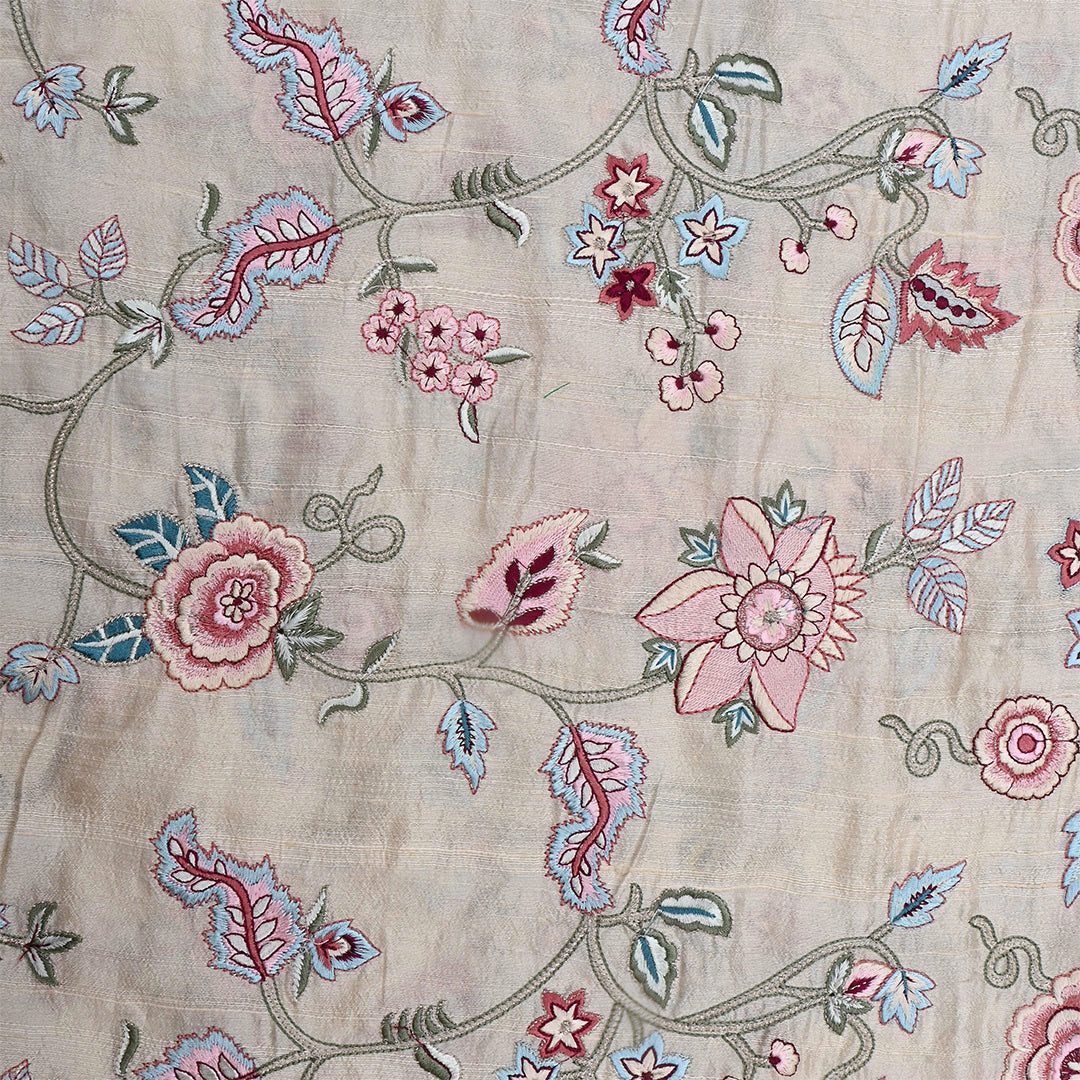 Off-White Dupion Raw Silk Embroidered Fabric